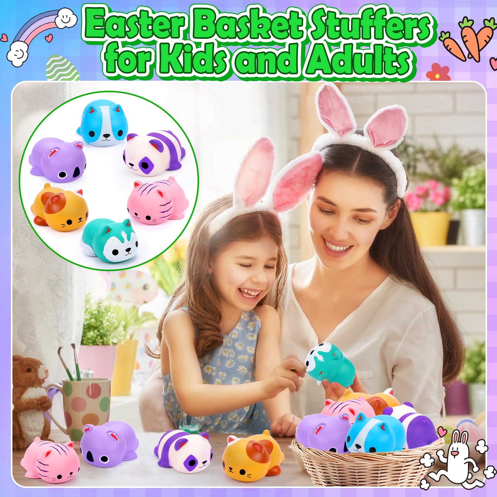 6PCS Jumbo Slow Rising Cat Squishy Stress Balls - Anxiety Relief Fidget Toys for Kids & Adults - Perfect for Classroom Prizes, Party Favors, Easter Goodie Bags & Stocking Stuffers - Fun Sensory Play & Stress Relief Gifts