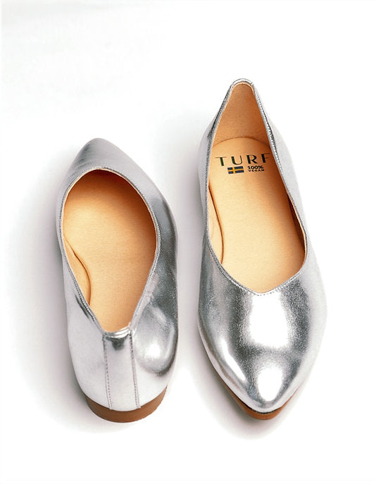 Silver Pointed Toe Ballet Flats for Women - Elegant Comfortable Dress Shoes for Work, Party & Wedding - Turf Brand Fashion Footwear