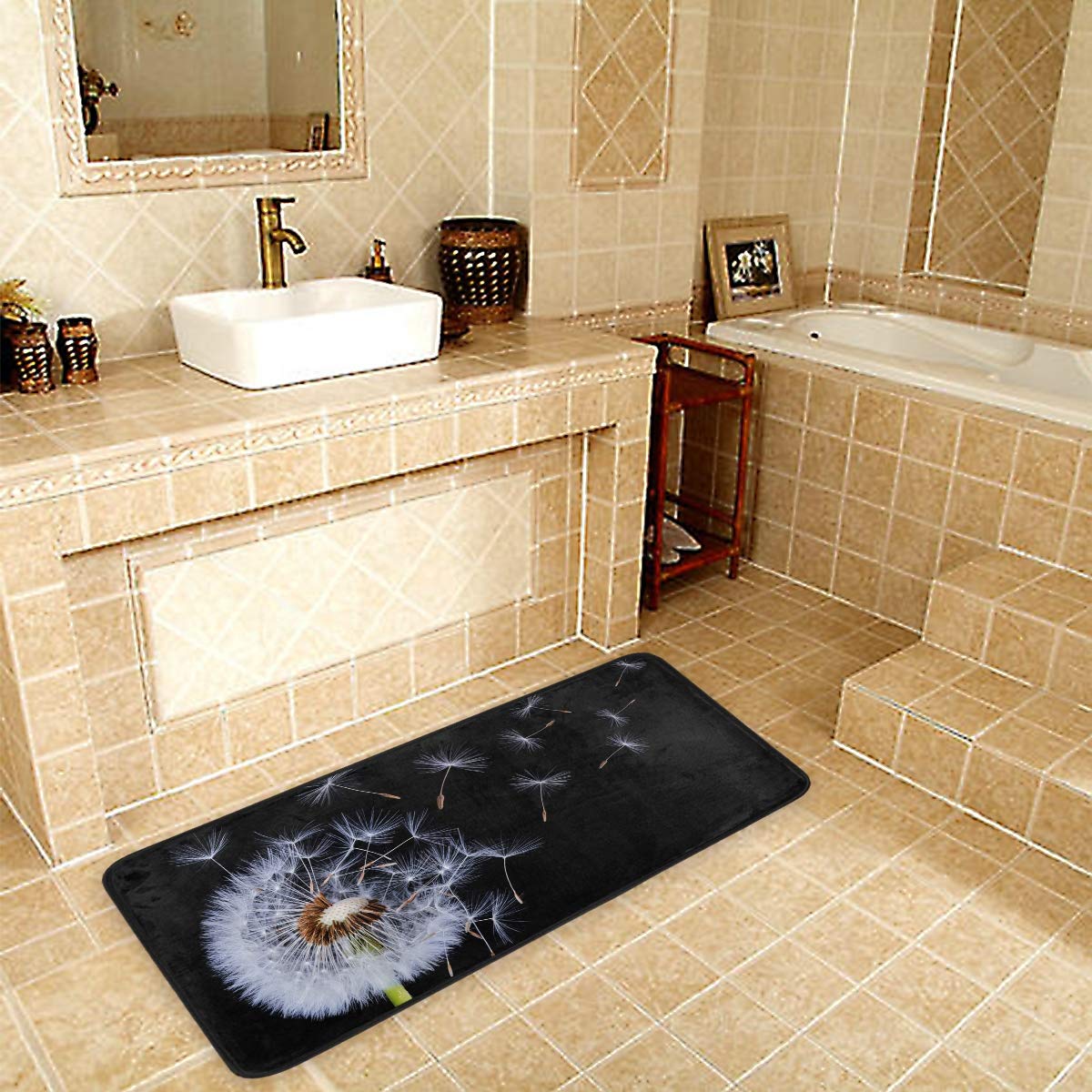 Susiyo Dandelion Kitchen Rug Mat - Anti-Fatigue, Non-Slip Floor Mat with Oil & Stain Resistance - Easy Clean Indoor/Outdoor Kitchen & Bath Mat - Perfect for High-Traffic Areas, Sink Stations & Entryways