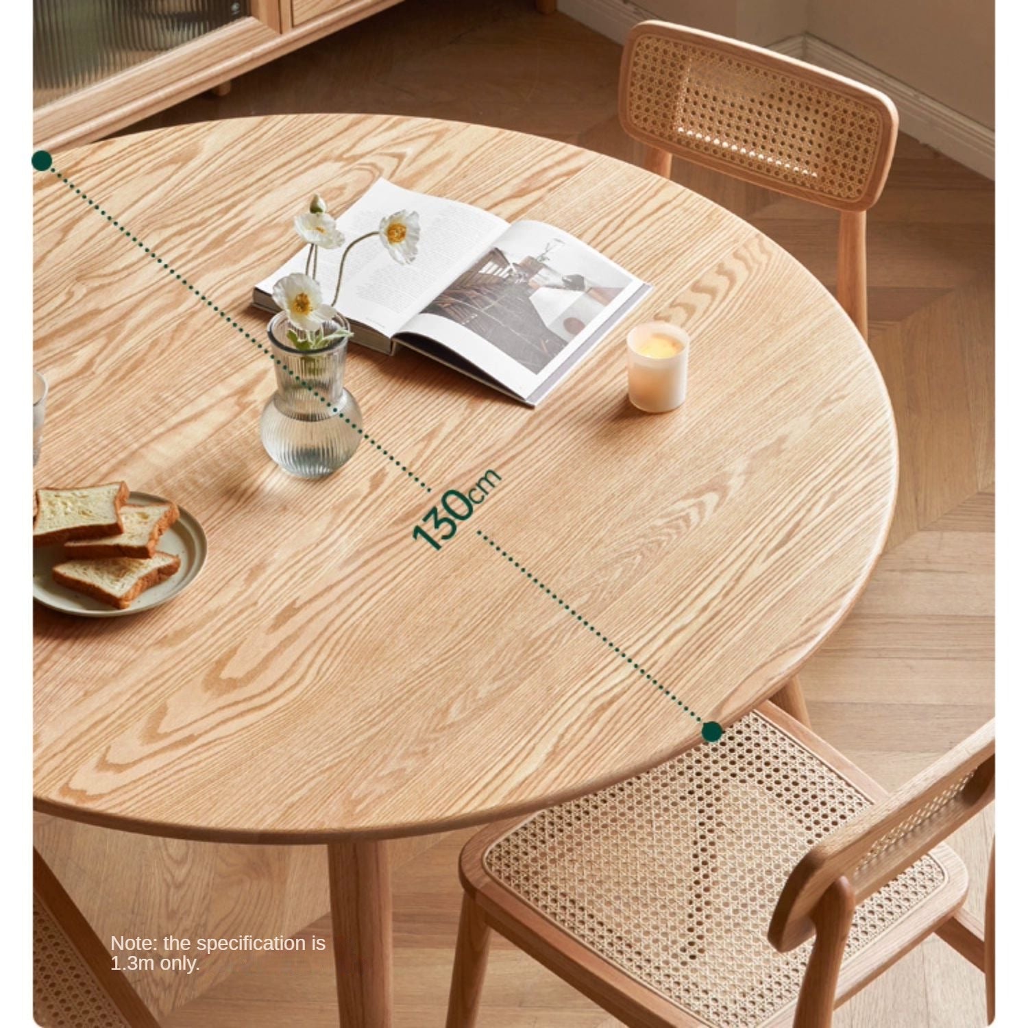 Solid Oak Wood Round Dining Table - Natural Finish, Durable & Stylish for Kitchen, Dining Room, or Outdoor Patio Use
