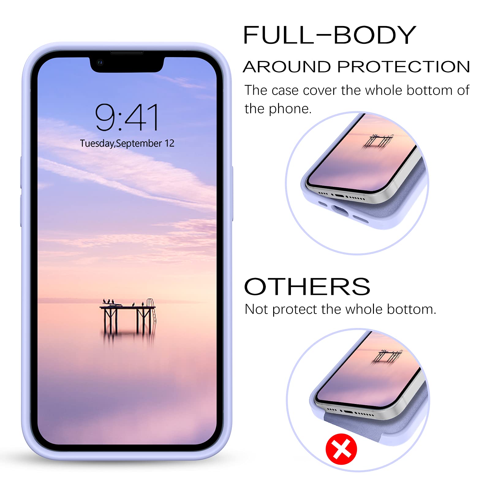 VENINGO iPhone 13 Case - Slim Liquid Silicone Protective Cover with Microfiber Lining | Shockproof & Anti-Scratch | Perfect for Everyday Use, Work & Travel | Lavender Purple for iPhone 13 6.1