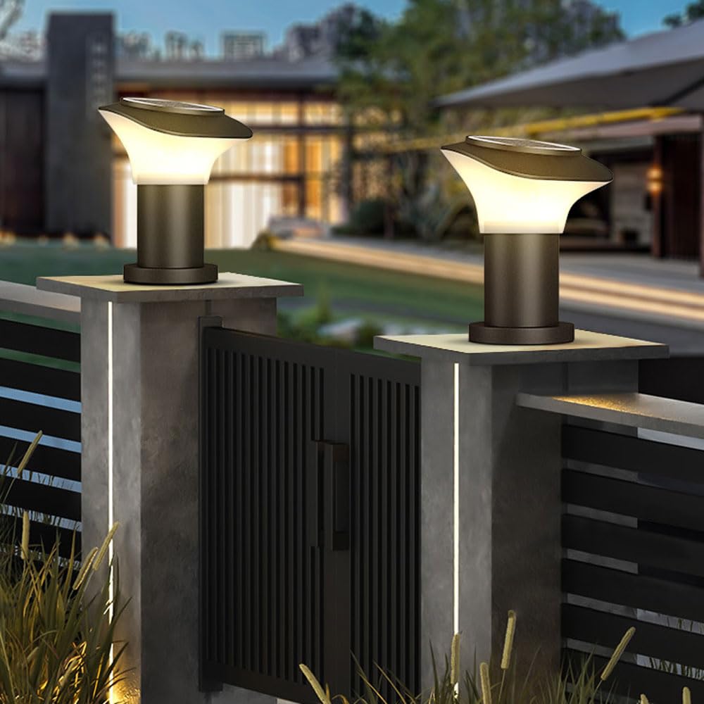 Solar Post Cap Lights Outdoor - Waterproof IP65 LED Landscape Lighting for Fence, Deck, Garden & Patio - Modern Warm White Luxury Design for Pathway, Driveway & Backyard Decoration