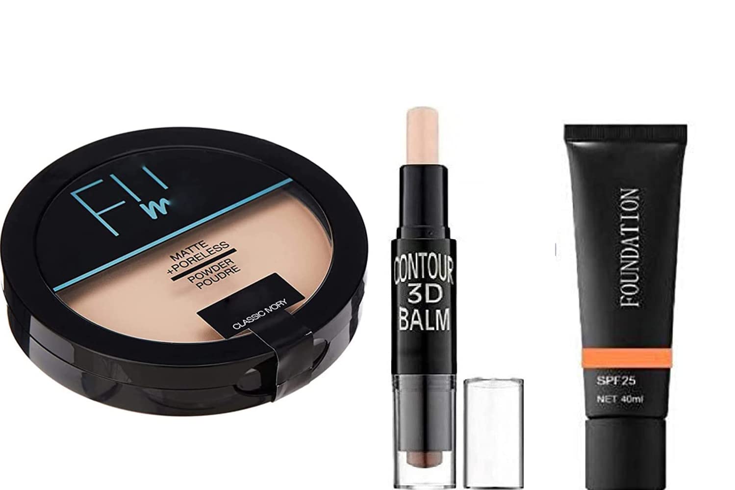 FiiME POWDER Pore-less Oil Control Compact Powder | Matte Finish Foundation with Highlighter & Contour Stick | All-Day Wear | Perfect for Oily Skin & Makeup Touch-Ups | Great for Daily Use, Special Occasions & Professional Makeup Looks