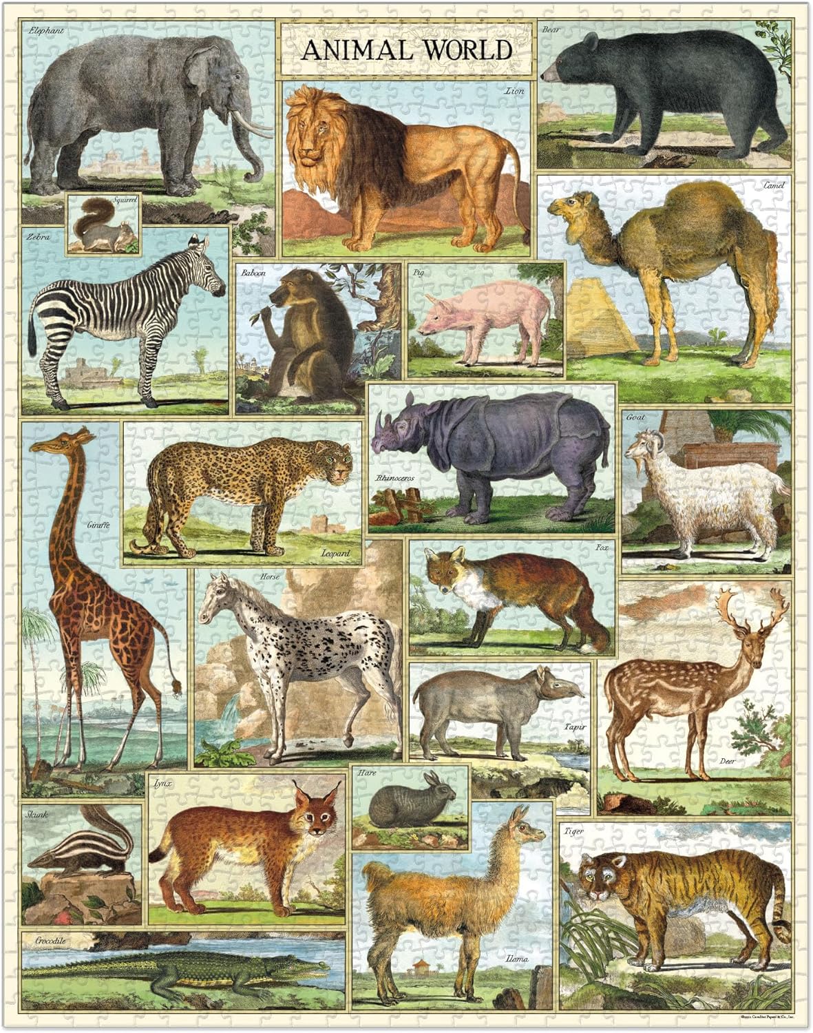 Animal World 1000-Piece Jigsaw Puzzle by Cavallini & Co - Perfect for Family Game Night & Home Decor