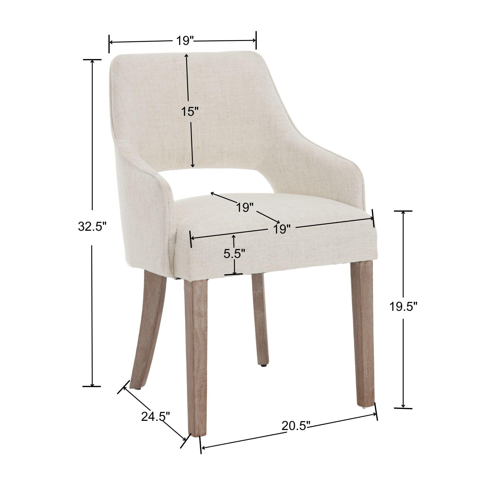 Farmhouse Dining Chairs Set of 2 - Linen Upholstered Kitchen Chairs with Wooden Legs & Armrests - Cream Accent Side Chairs for Living Room, Dining Room, Bedroom or Restaurant - Perfect for Farmhouse Decor, Kitchen Breakfast Nook & Cozy Dining Spaces