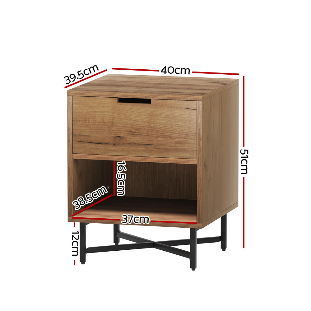 Rustic Oak Nightstand with Drawers and Shelf - Artiss Bedside Table for Bedroom Storage - Perfect for Small Spaces, Apartments, and Modern Home Decor