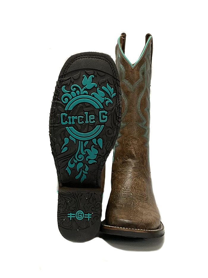 Circle G L5722 Women's Western Cowgirl Boots - Embroidered Wide Square Toe, Rubber Sole, Comfortable Peanut Color - Perfect for Rodeo, Country Dancing & Casual Wear