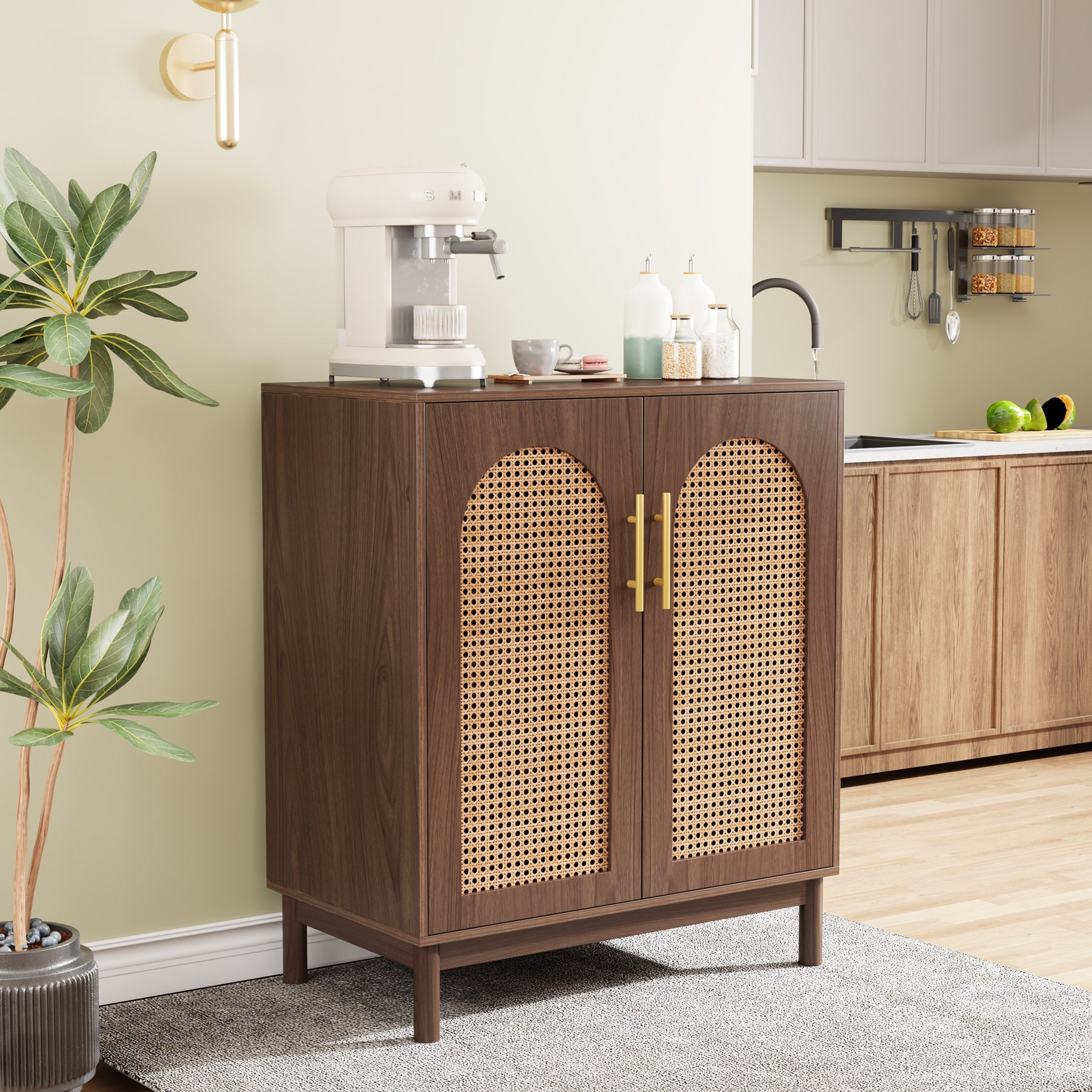 2-Piece Rattan Sideboard Buffet Set with Doors - Stylish Storage Cabinet for Dining Room, Living Room, or Entryway Organization
