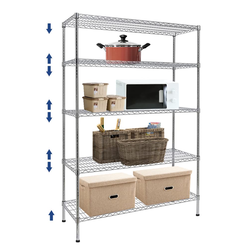5-Tier Heavy Duty Wire Shelving Unit - Adjustable Height 18