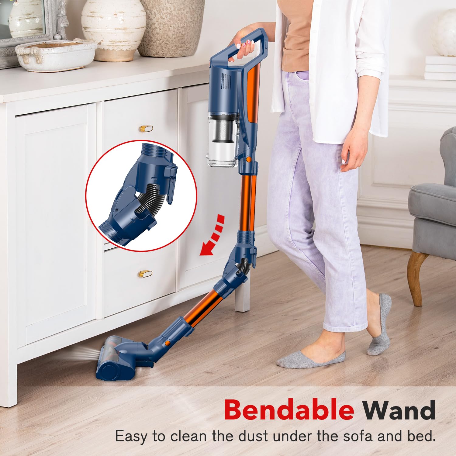Whall Cordless Vacuum Cleaner - 25KPa Powerful Suction, 280W Brushless Motor, Lightweight Stick Vacuum for Home & Car, Handheld for Pet Hair, Carpets & Hard Floors, 55min Runtime (Blue) - Perfect for Quick Cleanups & Pet Owners