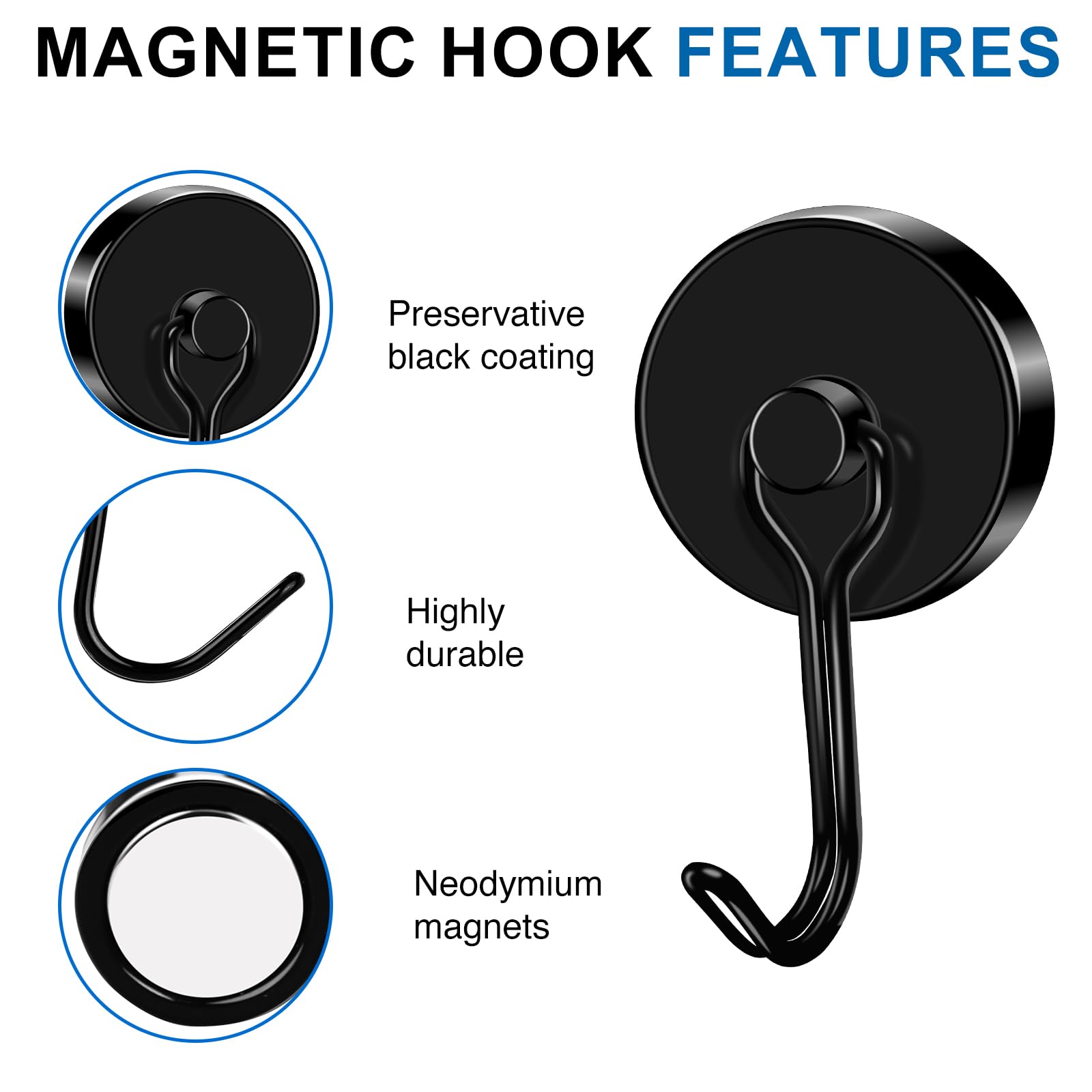 LOVIMAG 6-Pack Magnetic Hooks - Heavy Duty for Garage, Fridge & Travel