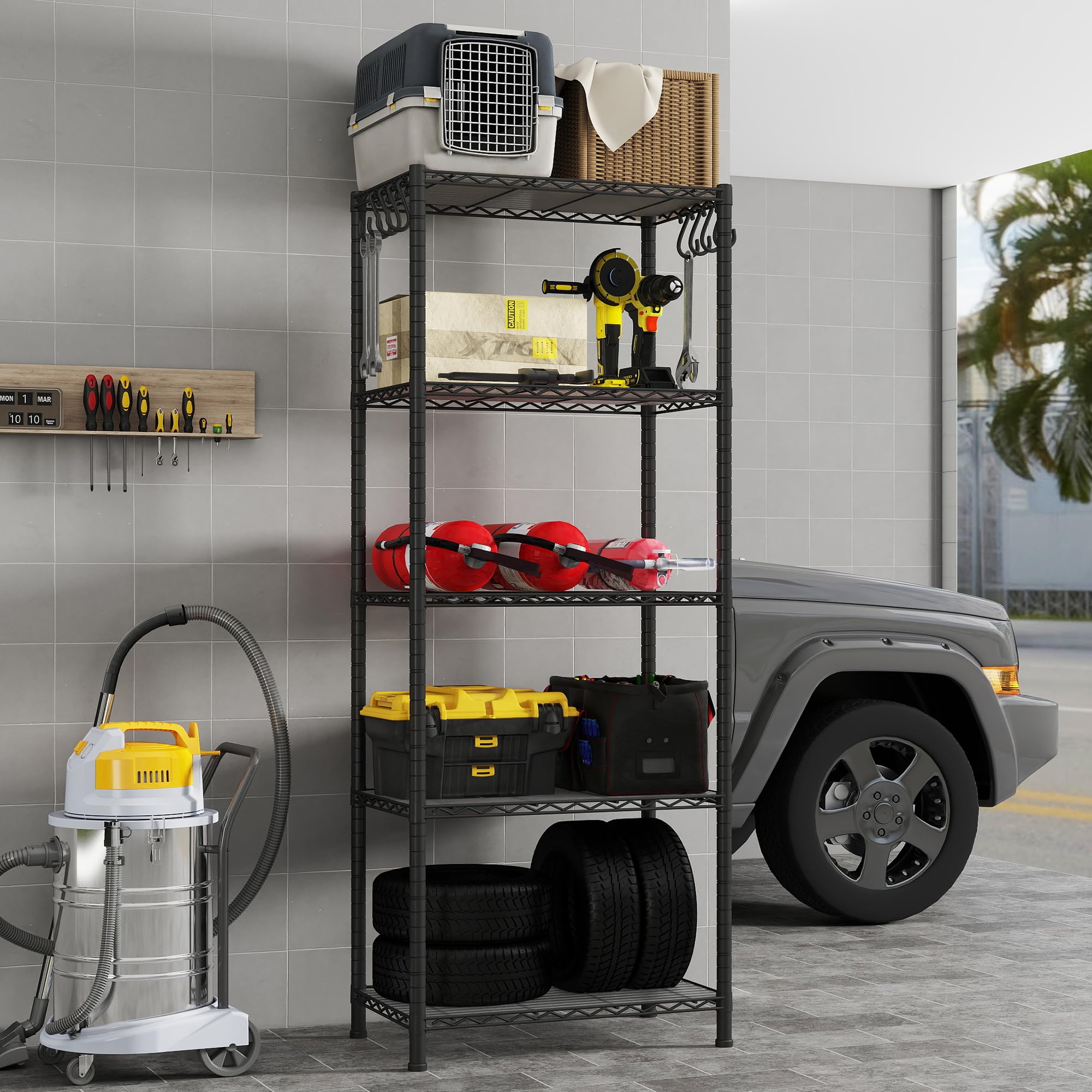 5-Shelf Steel Wire Rack Organizer - NSF Certified, Adjustable Shelving Unit with 5 Shelf Liners - 100lbs Capacity Per Shelf - Heavy Duty Storage for Kitchen, Pantry, Garage, Office (23.6