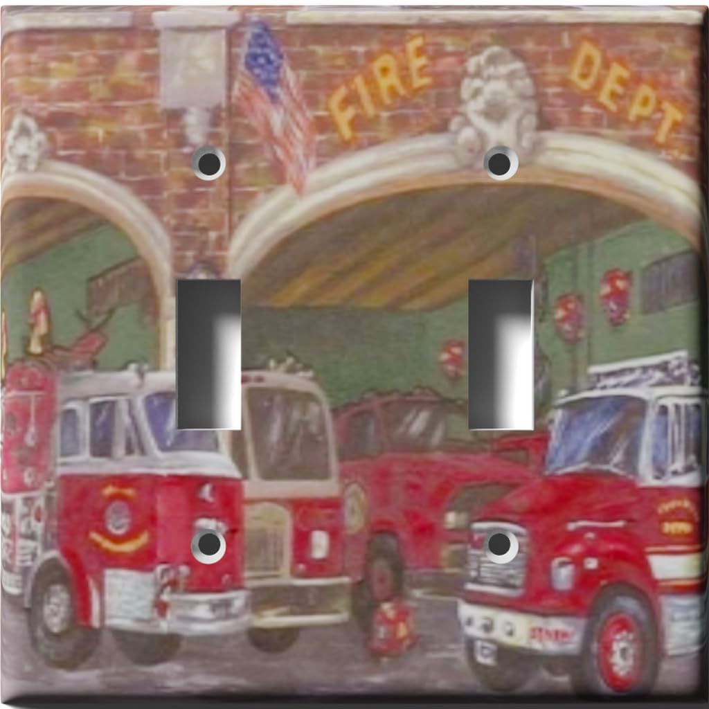 Fire-Themed Decorative Light Switch Cover - Double Toggle Wall Plate for Home & Office - Perfect for Fire Stations, Firefighter Gifts, and Fireplace Rooms