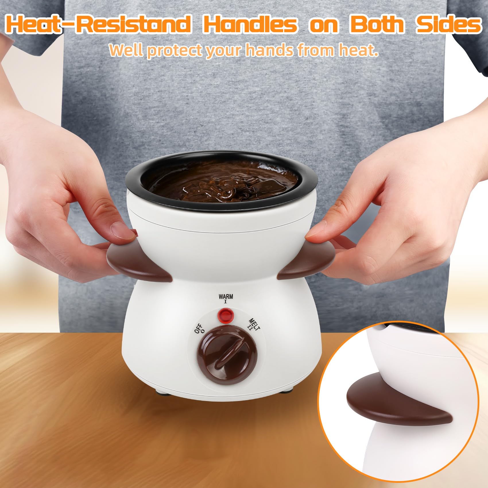Mini Chocolate Melting Pot - 8.79OZ Electric Fondue Warmer for Milk Chocolate, Cheese, Butter & Candy (White) | Perfect for Valentine's Day, Parties & Family Dessert Nights