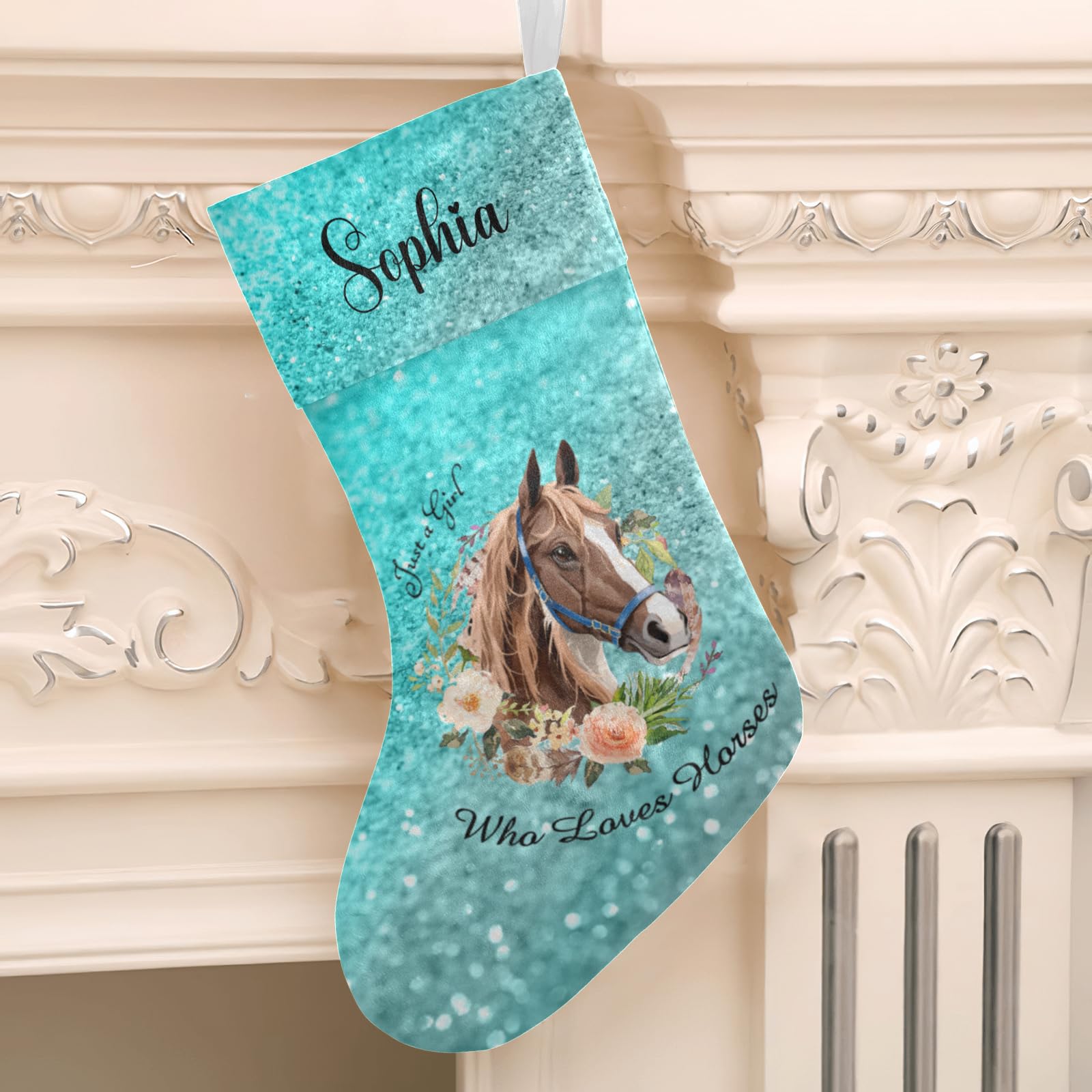 Personalized Christmas Stockings with Name - Horse Lovers Bling Print Holiday Decor for Family - 17.52 x 7.87 Inch Xmas Gift - Perfect for Fireplace Mantel, Holiday Party Favors & Festive Home Decor