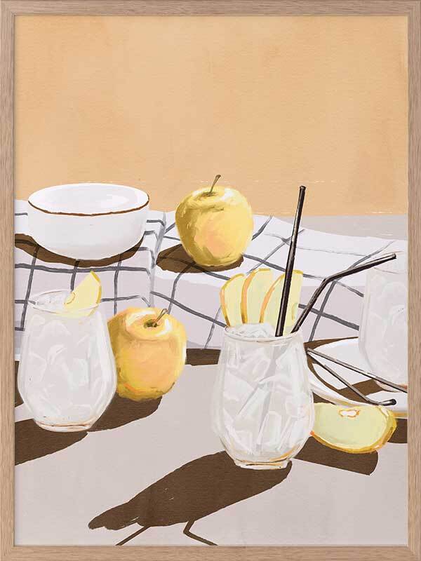 Premium Apple Juice Framed Art Print - Vibrant Fruit Wall Decor for Kitchen, Dining Room & Cafe - Perfect Gift for Food Lovers
