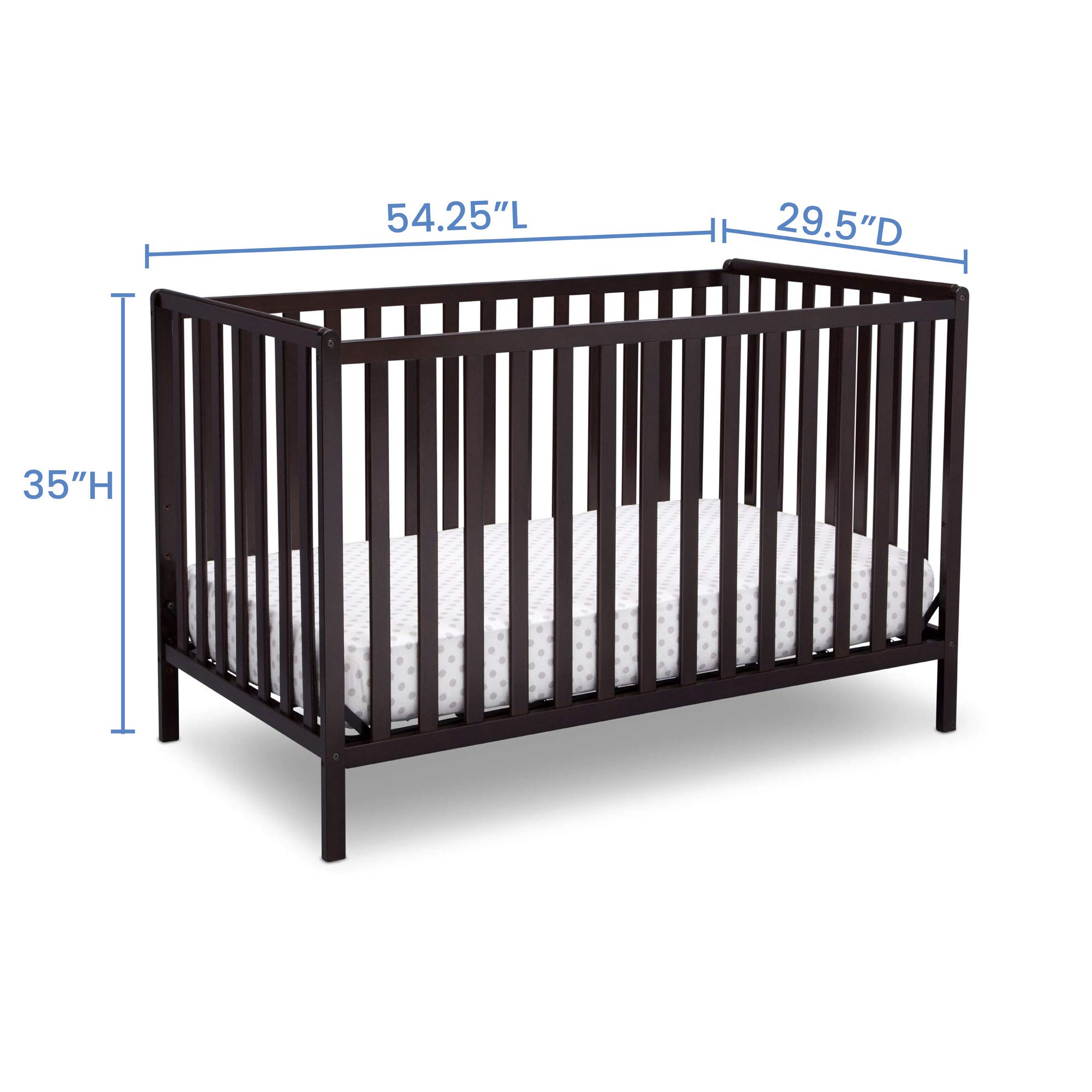 Delta Children Heartland 4-in-1 Convertible Crib with Twinkle Galaxy Dual-Sided Mattress - Dark Chocolate Finish | Nursery Bedroom Furniture for Babies & Toddlers | Safe Sleep Solution for Newborn to Big Kid Transition