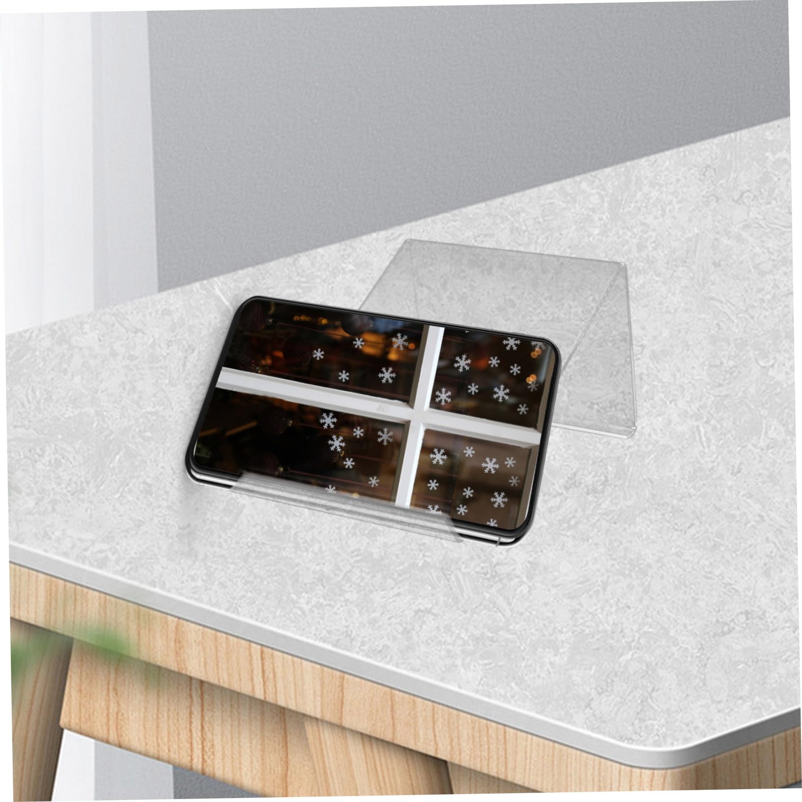 Clear Acrylic Phone Stand for Desk - Universal Cell Phone Holder for iPhone, Samsung & More - Stylish Office Desk Accessory for Women & Men - Perfect for Work, Home & Video Calls