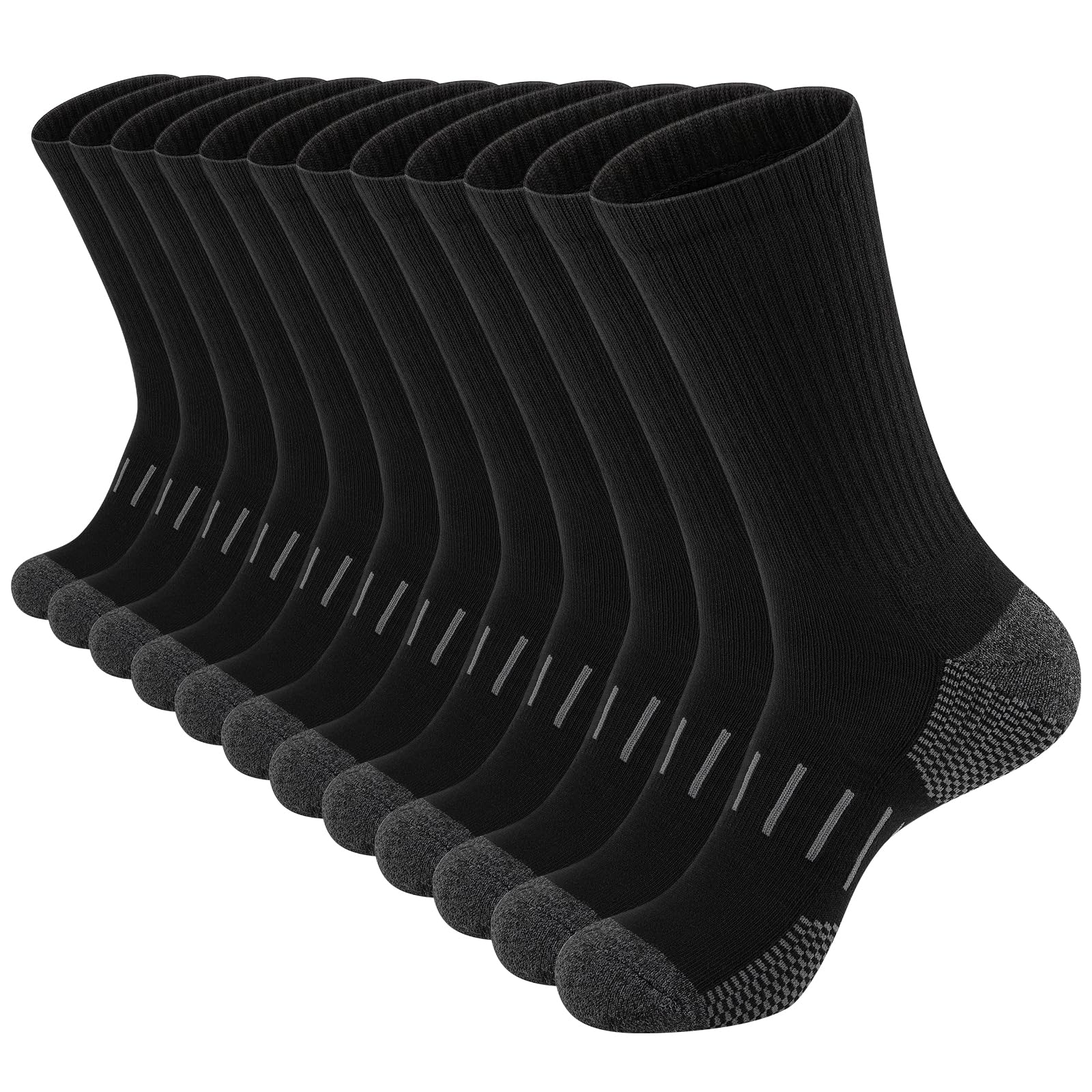 Heatuff Men’s 6-Pack Performance Crew Socks - Moisture Wicking Athletic Work Socks with Cushion Support for Running, Gym & Outdoor Activities