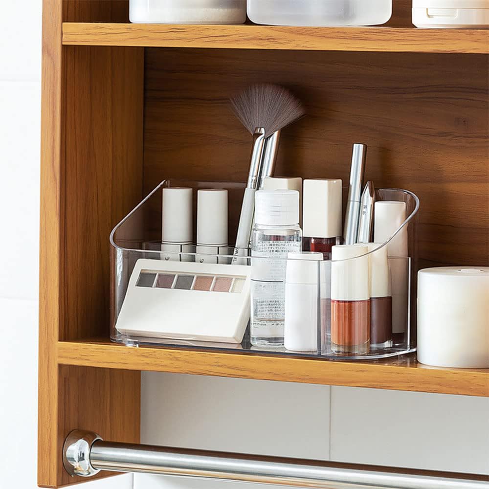 LINFIDITE 2 Pack Clear Acrylic Makeup Organizer Tray with 9 Compartments & 2 Removable Dividers - Cosmetic Storage for Bathroom, Vanity & Dresser - Perfect for Lipstick, Lipgloss, Brushes & Beauty Essentials (Crystal Clear)
