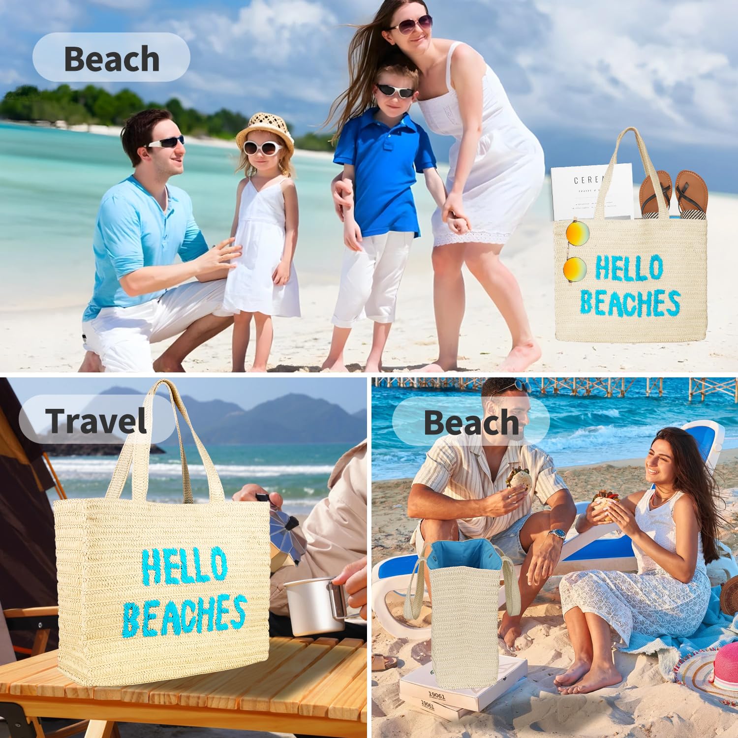 2025 Trendy Packable Straw Beach Tote Bag for Women - Large Lightweight Vacation Beach Bag | Perfect for Poolside, Travel & Summer Outings