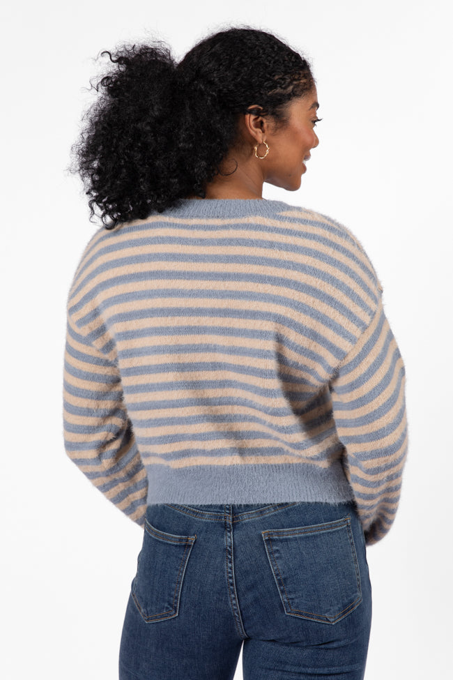 Stylish Slate Grey Striped Button Front Cardigan for Women - Cozy Knit Sweater Perfect for Fall & Winter Layering - Office, Casual & Date Night Outfits
