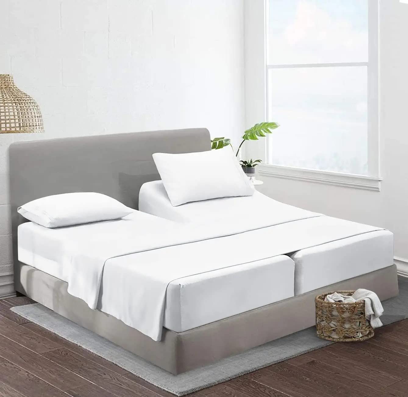 Premium 100% Giza Egyptian Cotton Split King Sheet Set - 5 Piece Deep Pocket Fitted Sheets for Adjustable Beds (Twin XL, Fits 15