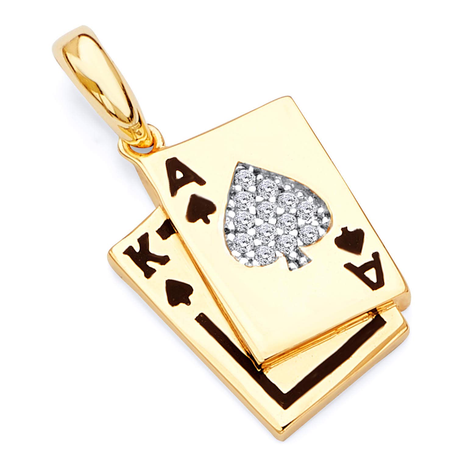 14K Real Yellow Gold CZ Spade & Card Charm Pendant - Elegant Poker Jewelry Gift for Women, Perfect for Casino Nights, Valentine's Day & Anniversary Gifts