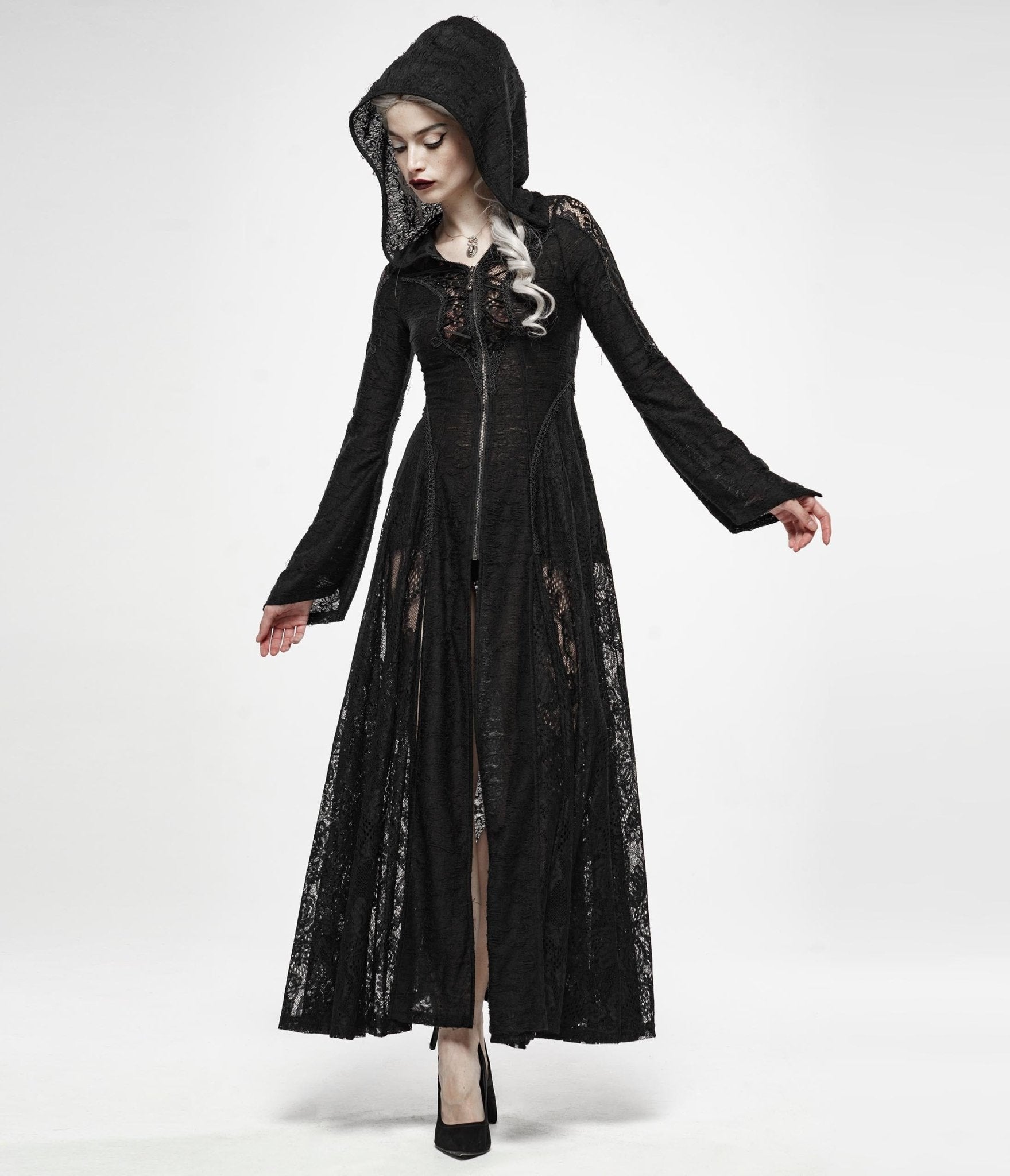 Stylish Black Long Trench Coat for Women - Elegant Dark Moon Design - Perfect for Fall Winter Fashion, Office Wear & Evening Outfits