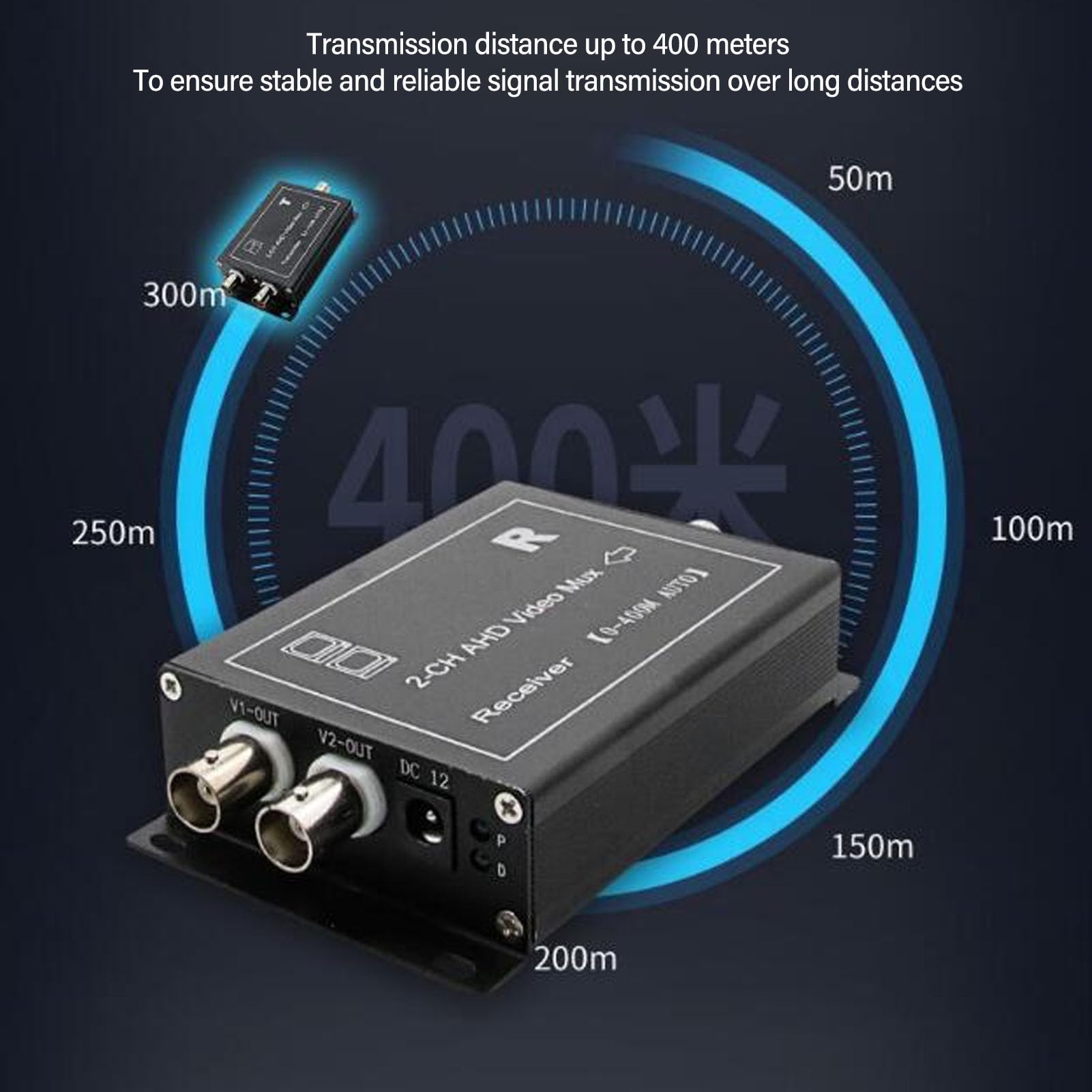 2-Channel 400m AHD/CVBS Video Multiplexer - Hot Swap for Security Cameras