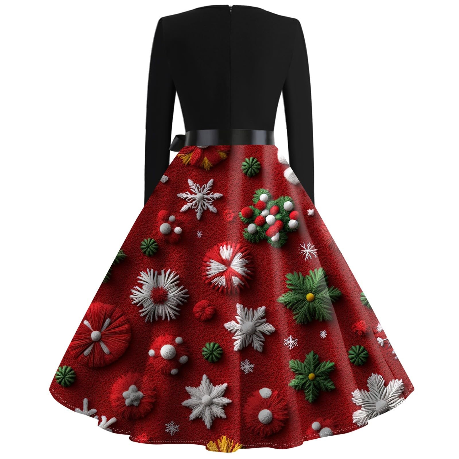 SGASY Women's Christmas Party Dress 2024 - Elegant High Waist Tea-Length Swing Dress with Long Sleeves for Holiday Gatherings, Cocktail Parties & Festive Occasions