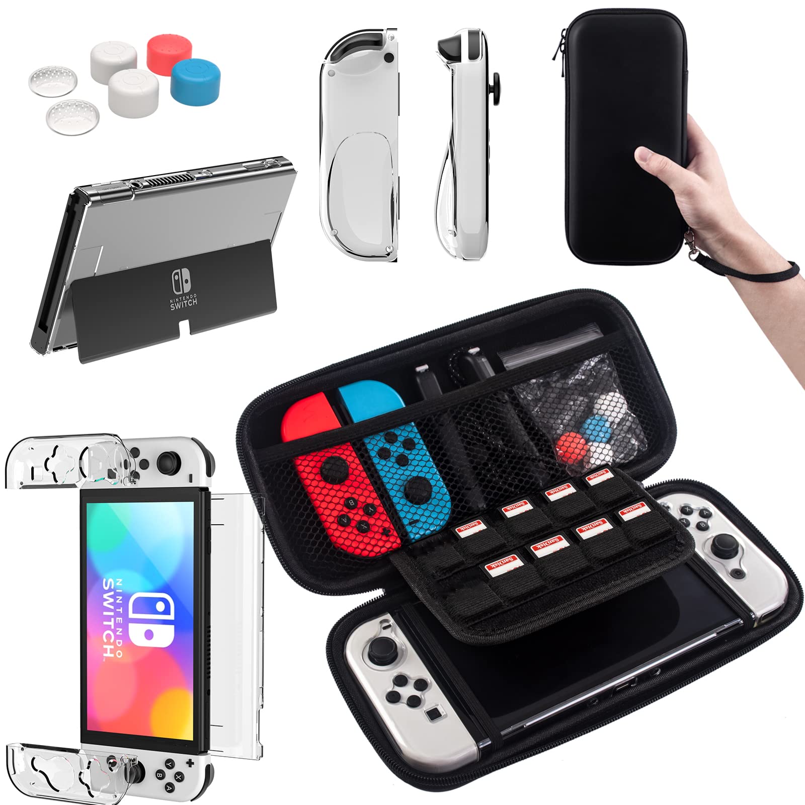 Teyomi Protective Case for Nintendo Switch OLED Model 2021 - Clear Hard Shell Cover with Joy-Con Storage | Travel-Friendly Switch Accessories Bundle | Perfect for Gaming On-The-Go & Console Protection