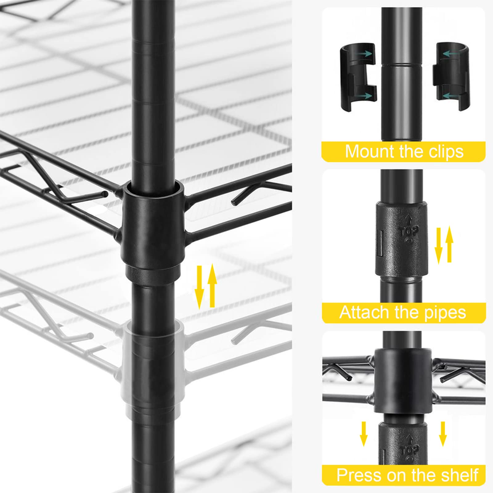 Santoy 3-Tier Adjustable Metal Storage Shelf - Heavy Duty Steel Wire Organizer for Kitchen, Bathroom, Pantry, Closet & Bedroom (Black, 17.7