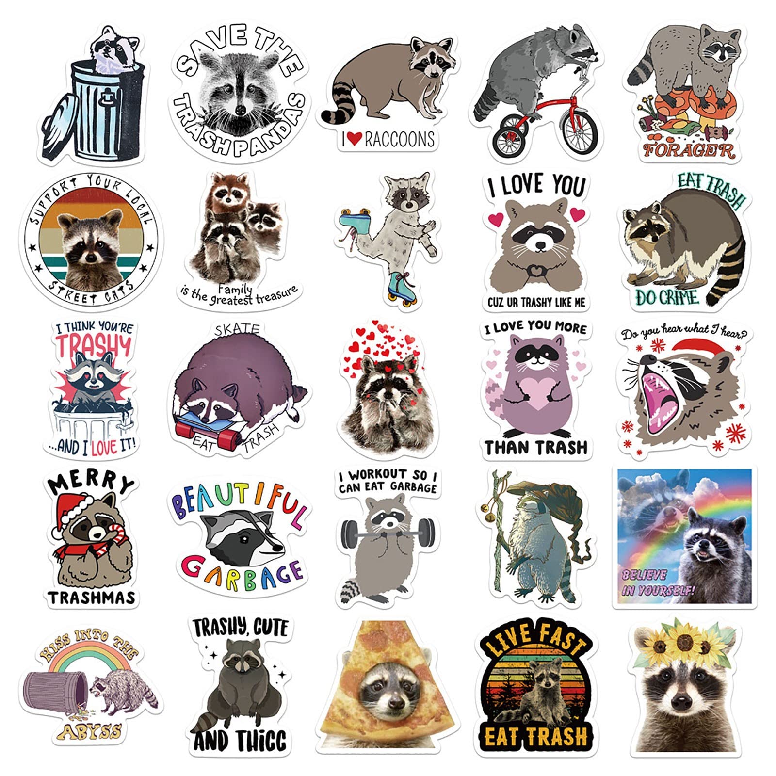 Waterproof Cartoon Raccoon Doodle Stickers - Decorative DIY Vinyl Stickers for Luggage, Notebooks, MTG Cards & Scrapbooking - Cute Animal Sticker Pack for Journaling, Planners & Craft Projects