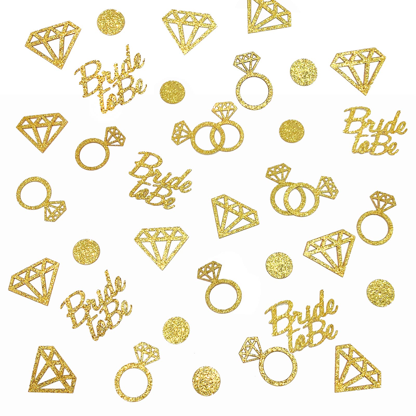 300pcs Gold Glitter Confetti for Bridal Shower Decorations - Diamond, Ring & Circle Shapes for Engagement Party, Wedding & Bachelorette Party Favors - Perfect for Table Scatter, Photo Backdrops & Gift Wrapping