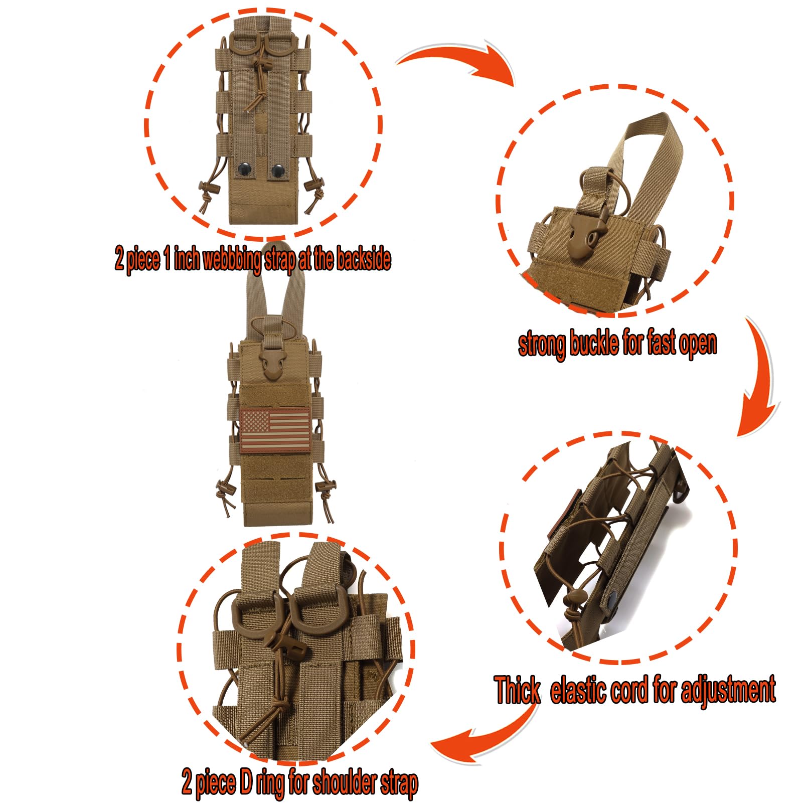 TAXATM Tactical MOLLE Water Bottle Pouch Holder with Adjustable Strap - Durable Hydration Carrier for Hiking, Camping, Outdoor Adventures & Military Use