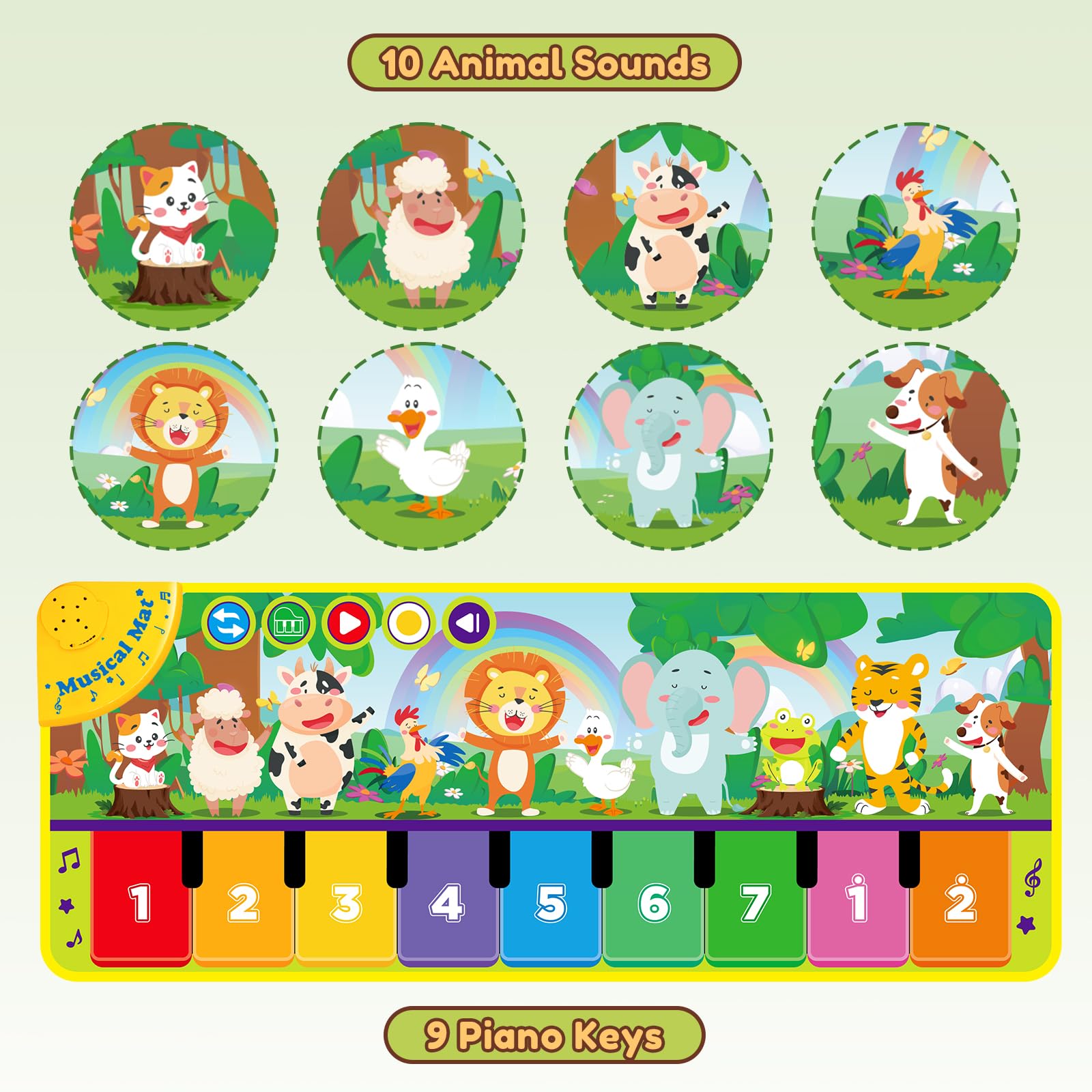 WEARXI Musical Play Mat for Toddlers 1-3 Years - Interactive Piano Crawling Toy for Baby Girls & Boys | Perfect Birthday Gift for 1 & 2 Year Olds | Educational Floor Mat for Early Learning & Sensory Development