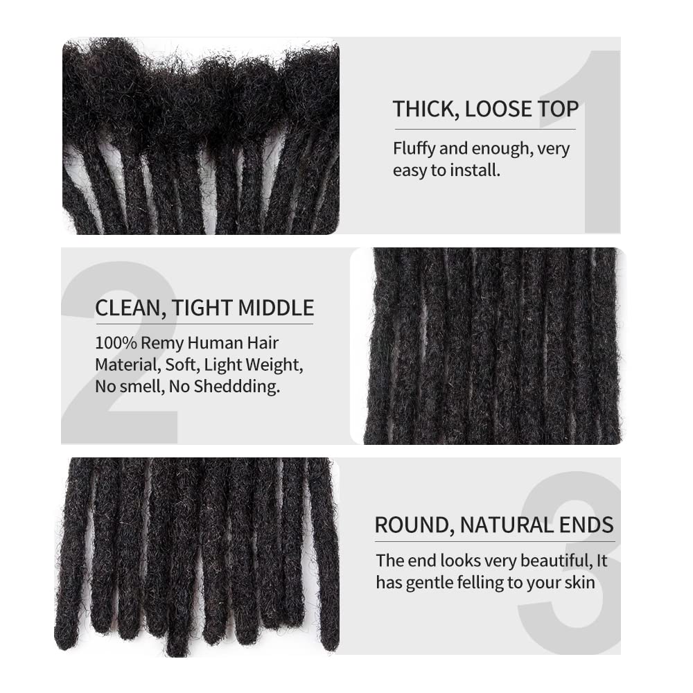 12 Inch 10 Strands 100% Real Human Hair Dreadlock Extensions for Women & Men - 0.4cm Width Handmade Loc Extensions with Needle & Comb - Dyeable, Curlable & Bleachable - Perfect for Natural Hairstyles, Protective Styles & Costume Looks