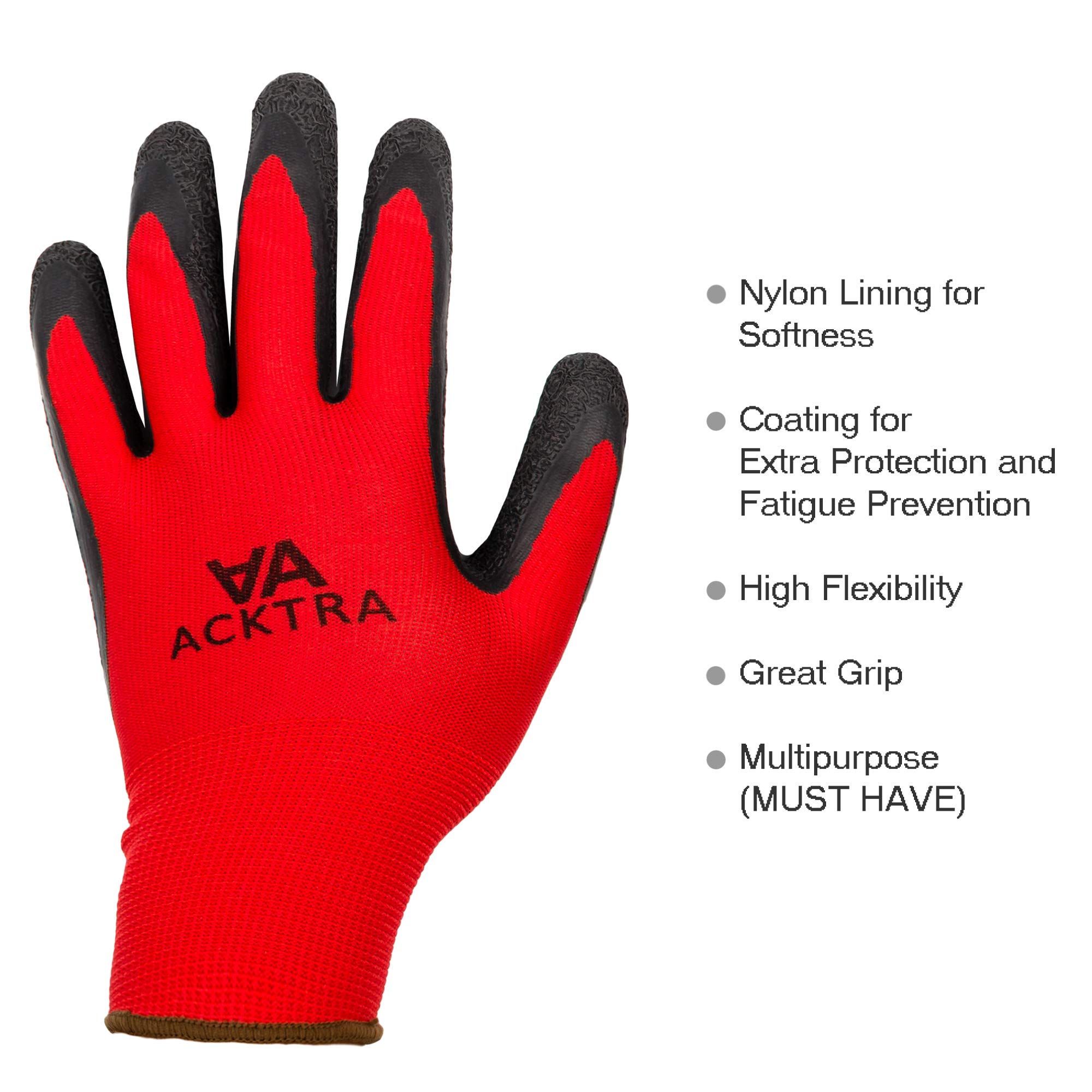 Crinkle Rubber Coated Work Gloves - Heavy Duty Safety Gloves for Construction, Gardening & DIY - Non-Slip Grip, Durable Protection - Bulk Pack WG008 RB - Perfect for Landscaping, Warehouse & Automotive Work