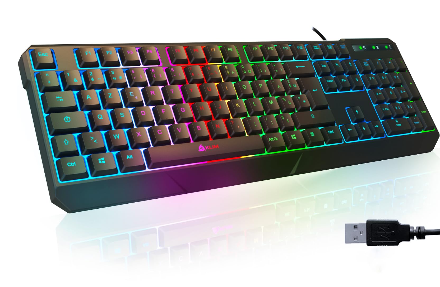 KLIM Chroma AZERTY Gaming Keyboard for PC, PS4, Mac - Wired USB Mechanical Keyboard with RGB Backlit, High Performance for Gaming & Typing - 2024 New Version (Black) | Perfect for Esports, Streaming & Office Work