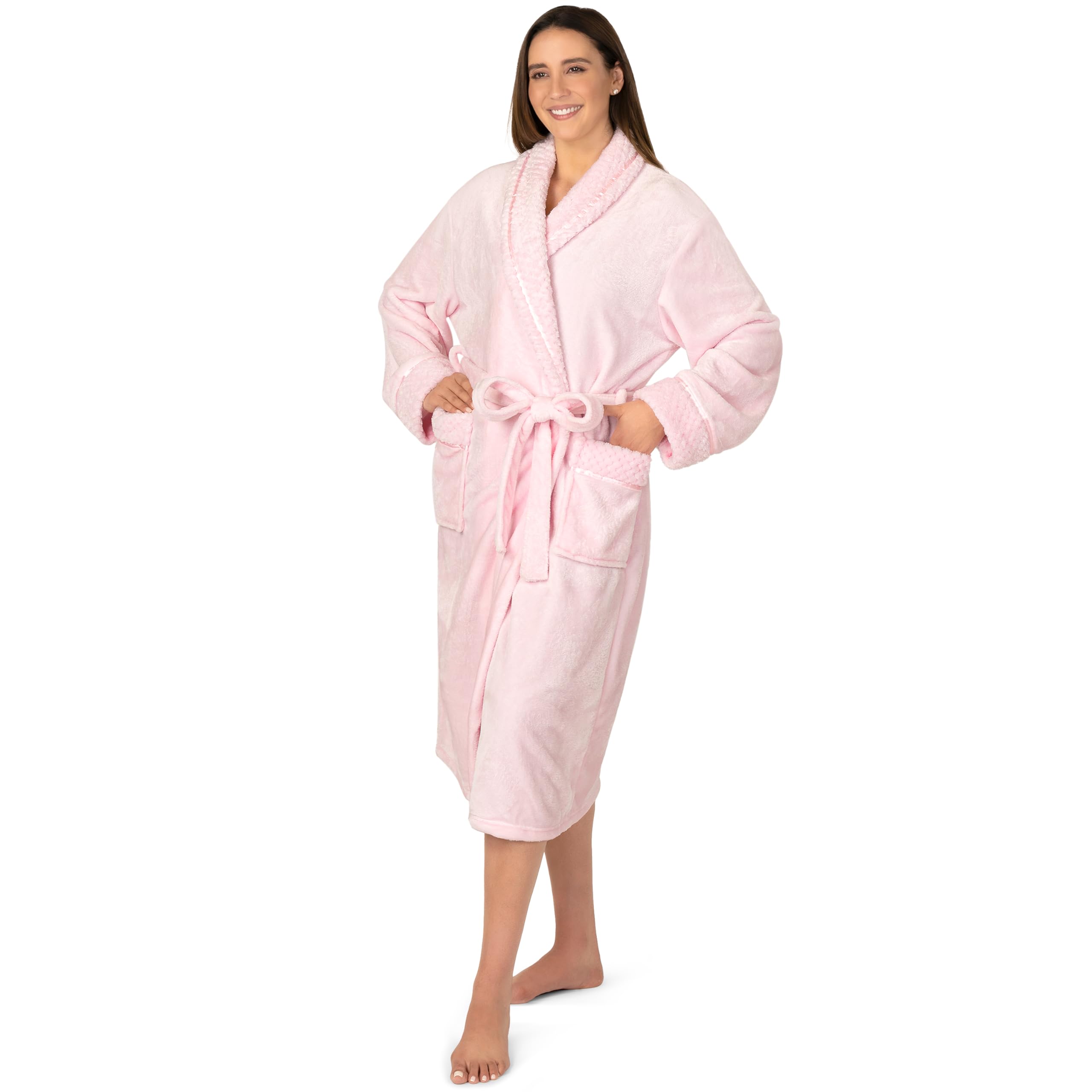 PAVILIA Women's Soft Plush Fleece Robe - Cozy Warm Bathrobe with Long Sleeves, Fuzzy Spa Robe for Women - Perfect for Relaxing at Home, Lounging & Self-Care Moments
