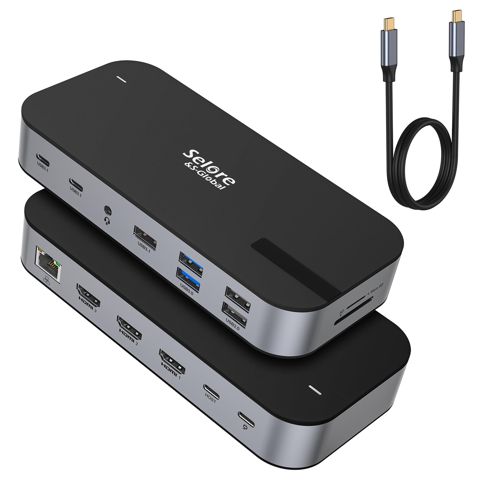 Selore 16-in-1 USB C Docking Station with 3 HDMI Ports, Dual Monitor Support, 10Gbps USB 3.1, 100W PD, SD/TF Card Reader, Ethernet - USB C Hub for Laptop, MacBook, Windows - Perfect for Home Office, Gaming & Multi-Tasking