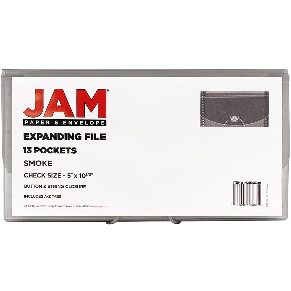 JAM PAPER 13-Pocket Accordion Folder - Smoke Grey for Office & School