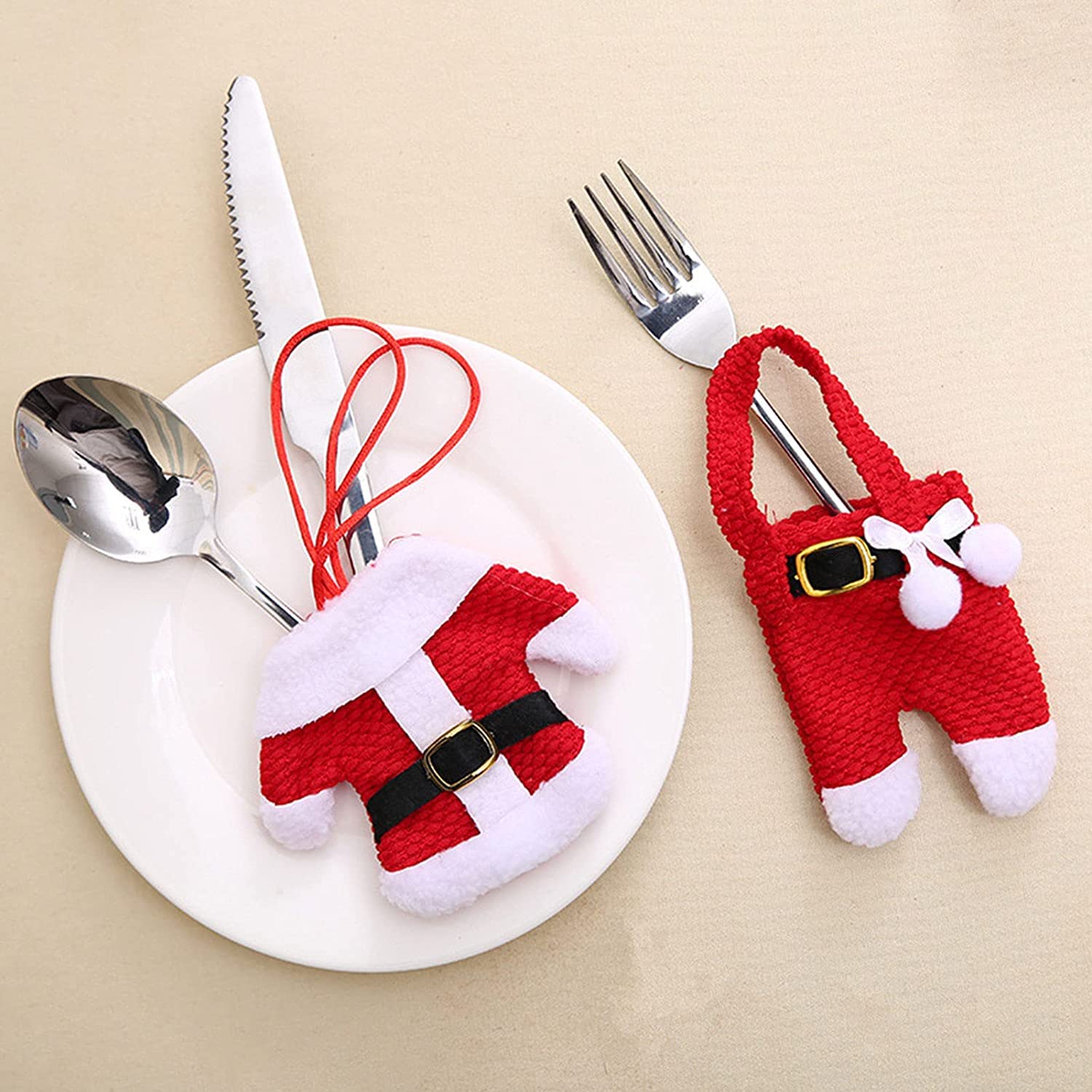 MSQ 4-Piece Christmas Knife and Fork Covers Set - Festive Red Snowman Pants Design for Holiday Table Decor - Perfect for Christmas Dinner, Xmas Party, Thanksgiving & Winter Celebrations