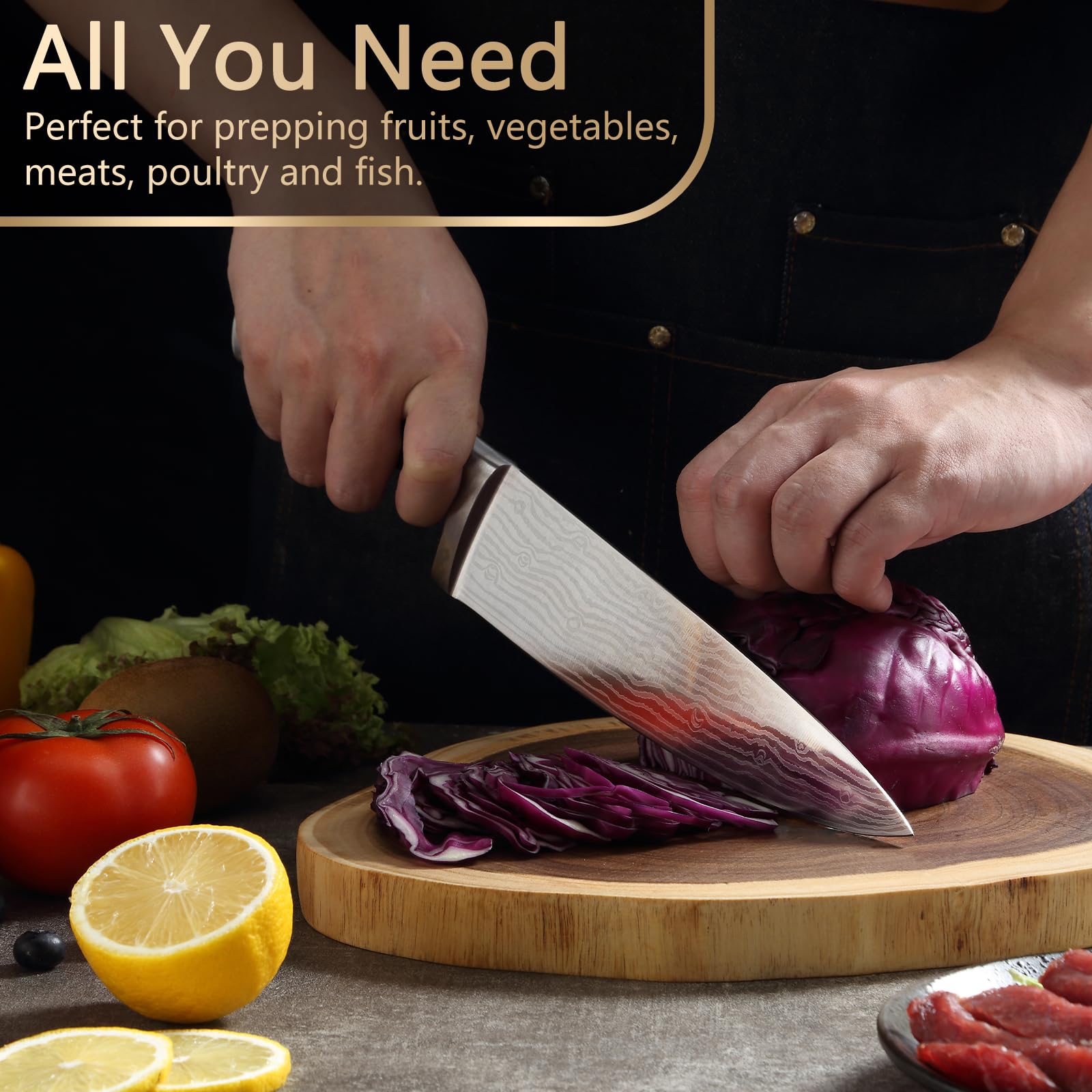 BEWOS 8.3-Inch Professional Chef Knife Set with Sharpener - Ultra Sharp Stainless Steel Kitchen Knives for Cooking, Slicing & Chopping - Ergonomic Handle & Gift Box - Perfect for Home Chefs & Professional Kitchens