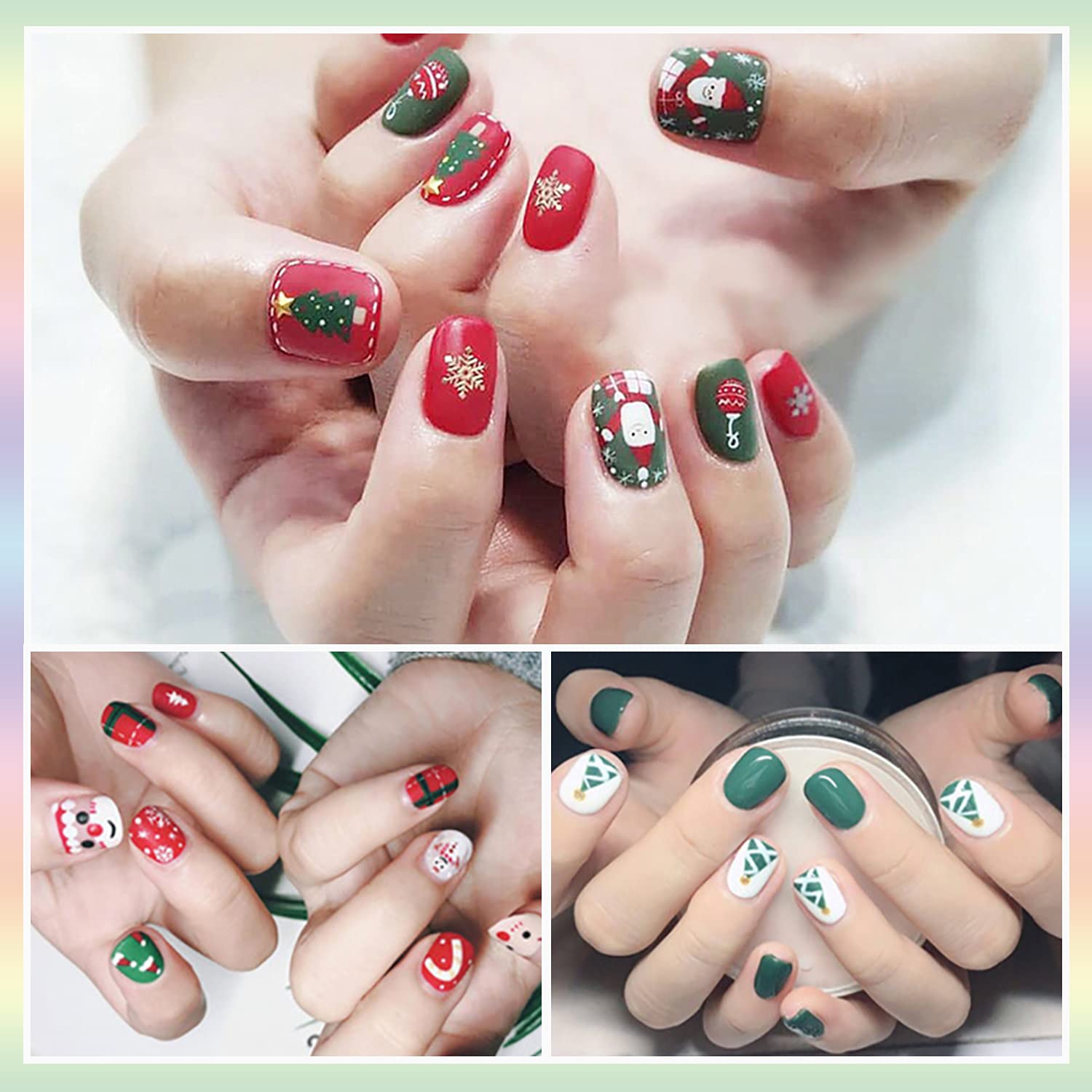336-Piece Christmas Nail Stickers Kit - 24 Sheets Full Nail Wraps with Adhesive, Nail Art Decals & Polish Strips for Women - Includes Nail File & Cuticle Stick (Trend Series) - Perfect for Holiday Parties, Gift Giving & DIY Nail Designs