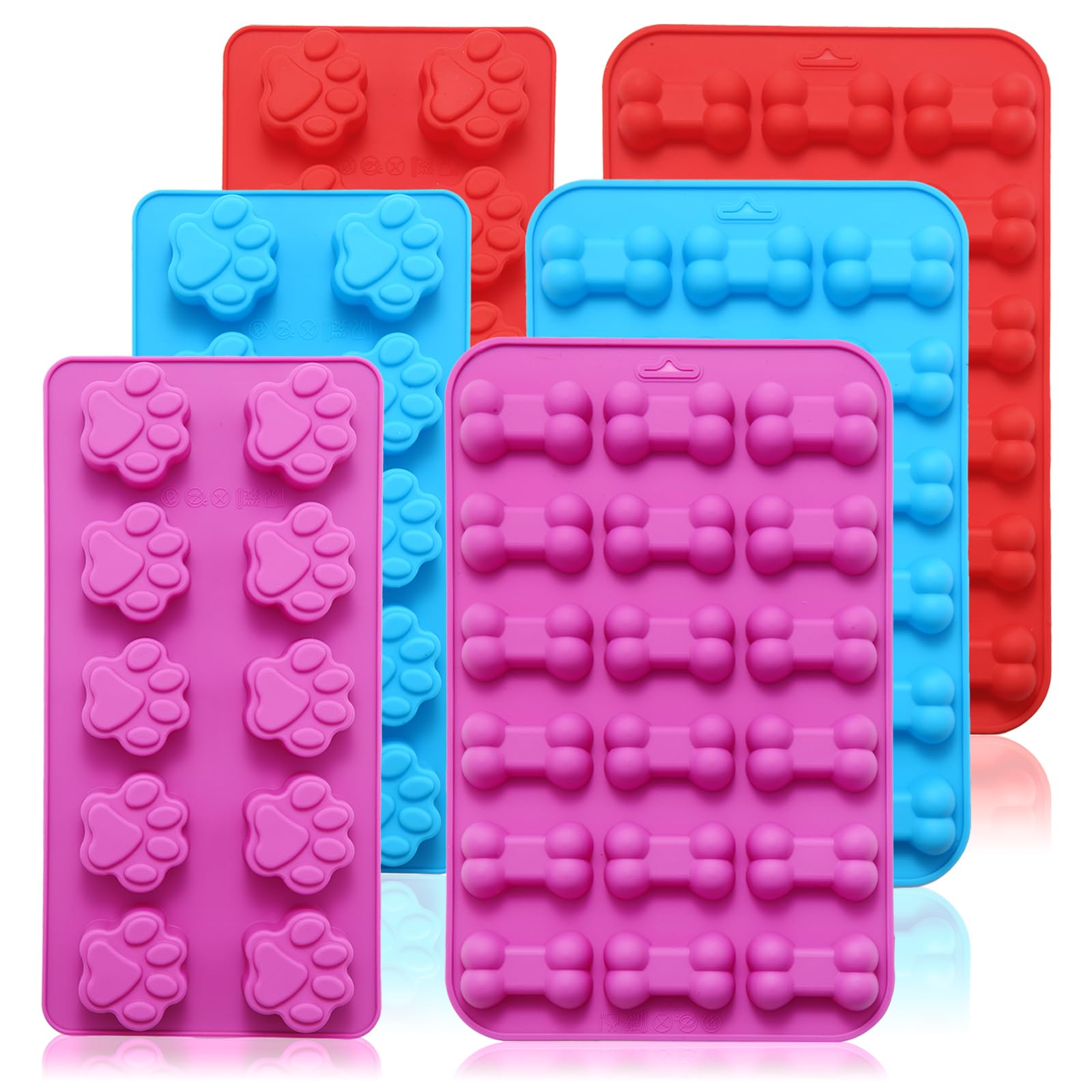6PCS Silicone Dog Paw & Bone Molds - Non-Stick Baking Molds for Chocolate, Candy, Pudding, Jelly, Ice Cubes, Biscuits & Dog Treats | Perfect for DIY Desserts, Party Favors & Homemade Pet Snacks by AOULELA