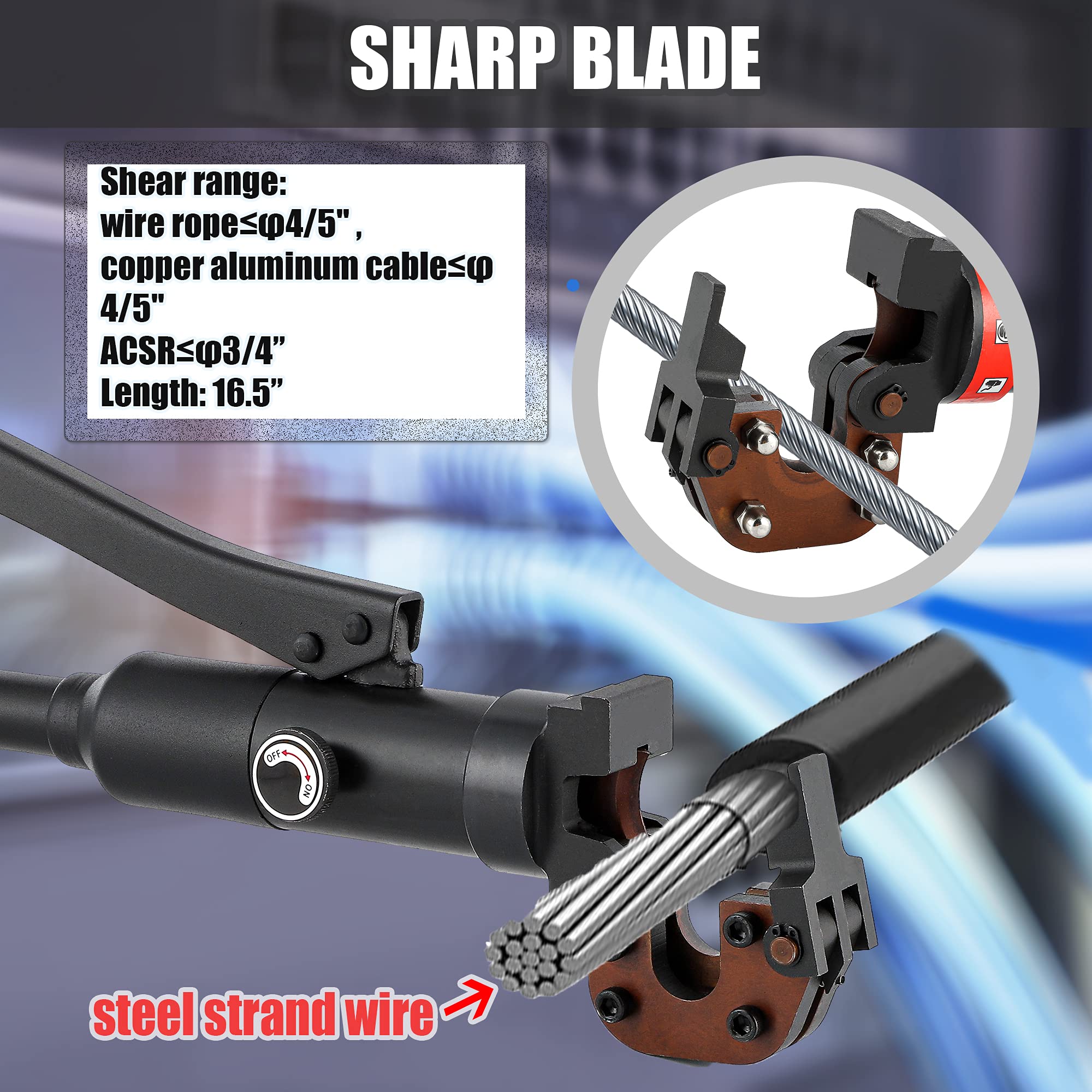 NEWTRY Hydraulic Cable Cutter 60KN - Heavy Duty Rebar & Wire Rope Cutter for φ25/32