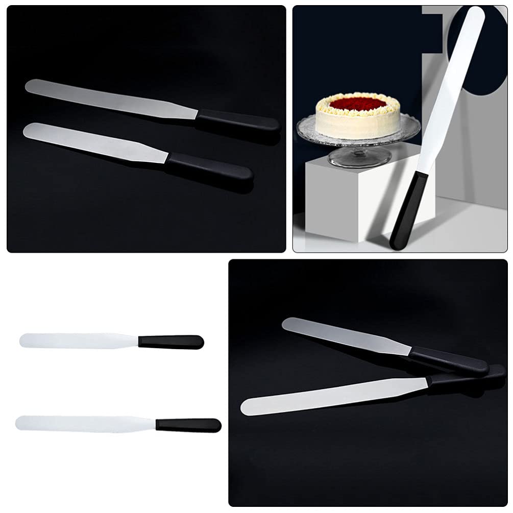 DOITOOL 2-Piece Stainless Steel Cake Spatula Set - Metal Icing Spreader with Plastic Handle for Baking, Cake Decorating, Buttercream Frosting & Cheese Spreading - Perfect for Home Bakers & Professional Kitchen Use