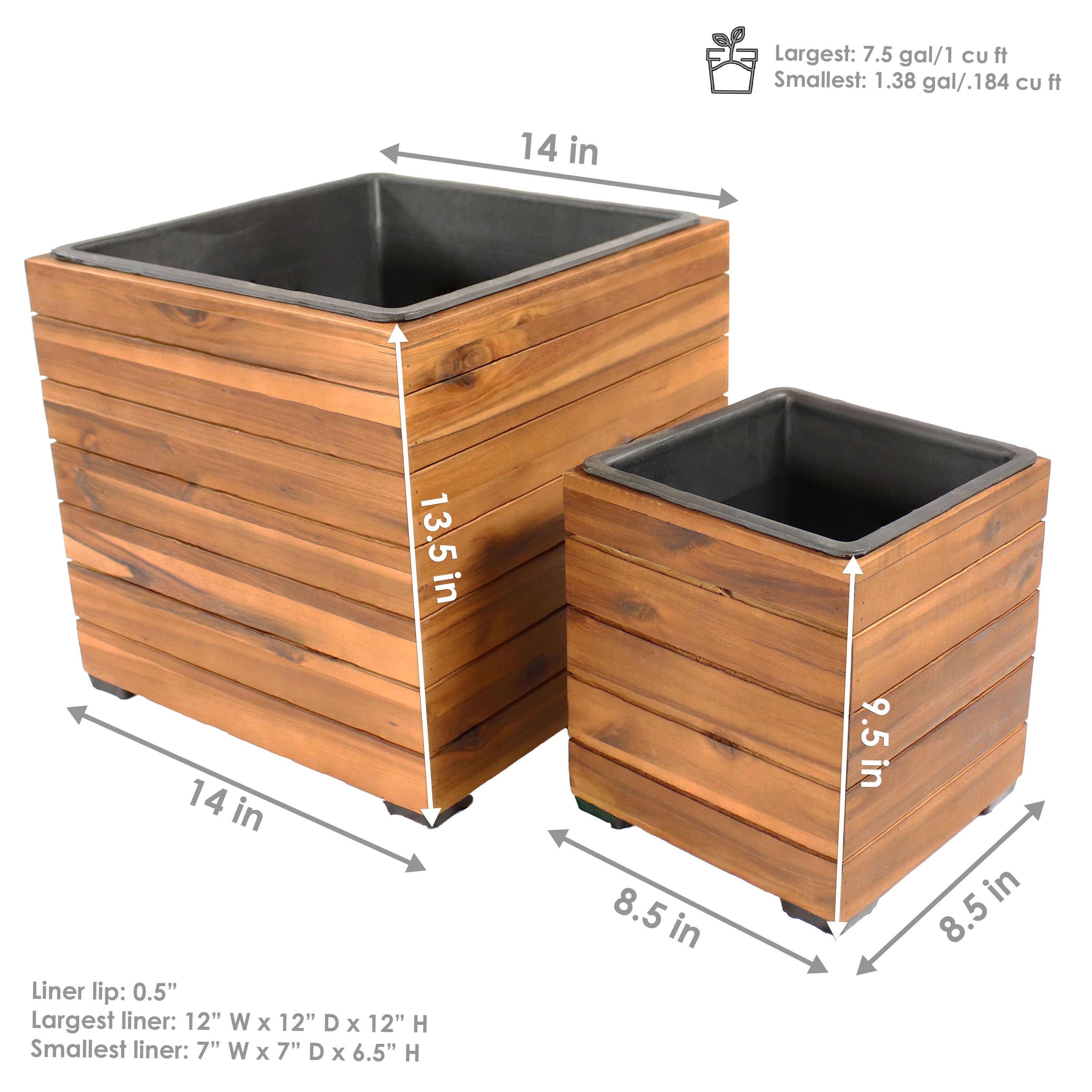 Sunnydaze 2-Piece Wooden Planter Box Set with Plastic Liners - Outdoor Garden Decor for Flowers, Herbs & Plants - Perfect for Patio, Balcony & Backyard Gardening